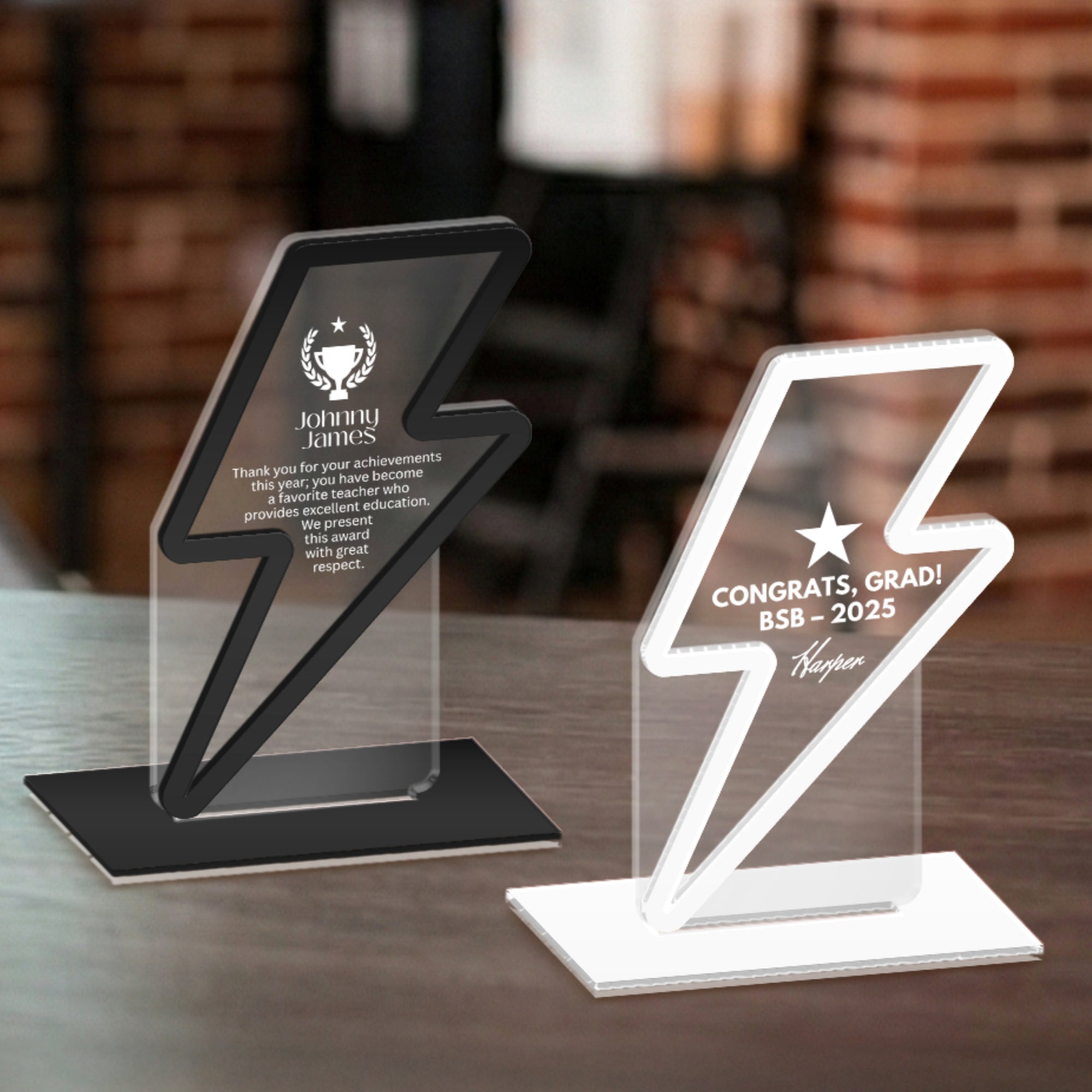 Personalised Lightning Bolt Award Plaque/ Custom 3D Engraved Acrylic Student Teacher Coach Trophy, Sport Achievement Keepsake Corporate Gift