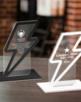 Personalised Lightning Bolt Award Plaque/ Custom 3D Engraved Acrylic Student Teacher Coach Trophy, Sport Achievement Keepsake Corporate Gift
