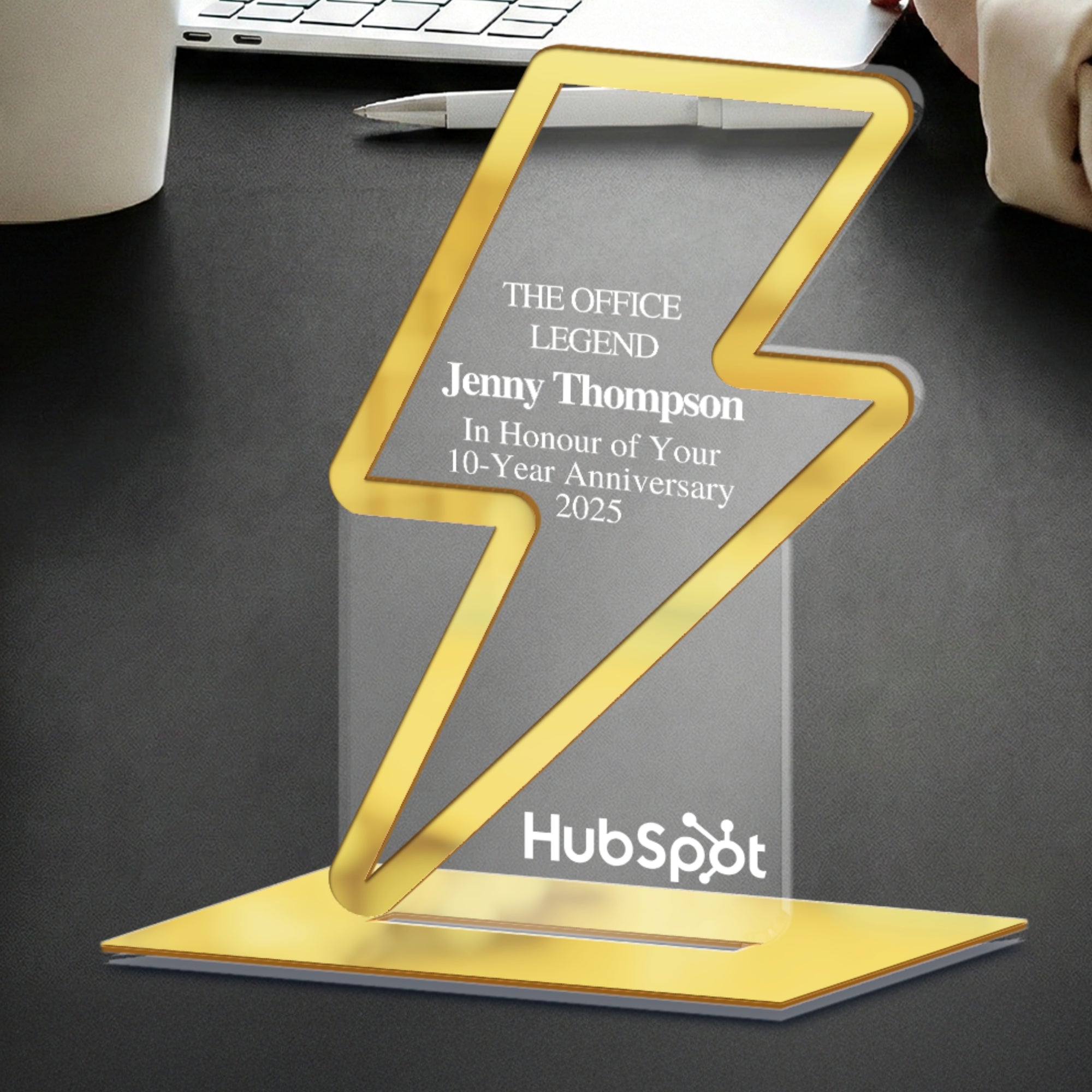 Personalised Lightning Bolt Award Plaque/ Custom 3D Engraved Acrylic Student Teacher Coach Trophy, Sport Achievement Keepsake Corporate Gift