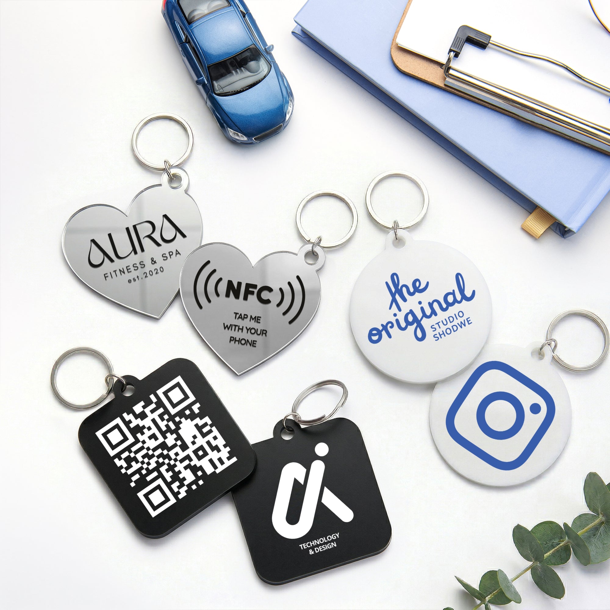 Personalised Logo NFC Keychain, Custom UV Print QR Code Scan, Contactless Digital Business Card Social Media Website Promotion Smart Key Tag