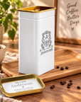 Personalised Matte White Gold Metal Tin, Custom Engraved Logo Jar, Coffee, Tea Storage, Cookie Lollies Canister, Housewarming, Mom Xmas Gift