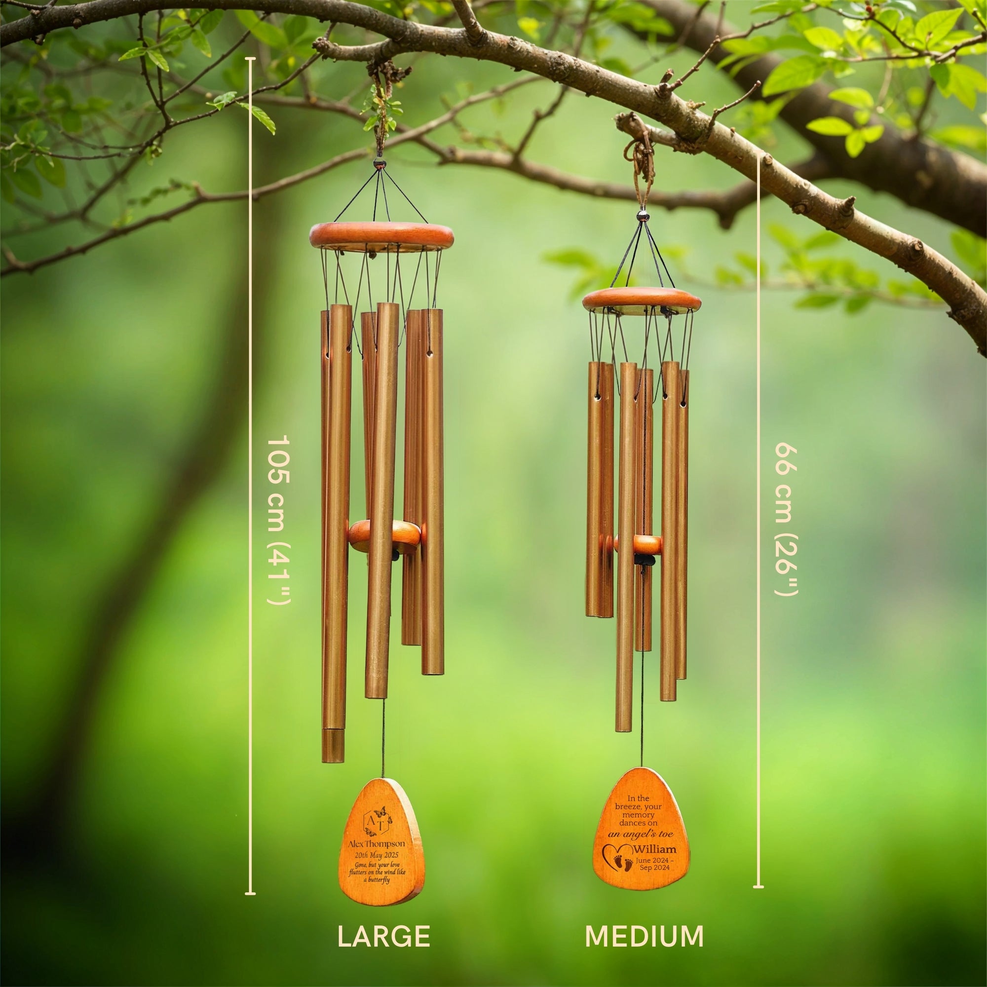Personalised Memorial Aluminium & Wooden Wind Chimes, Custom Logo Engraved In Loving Memory, Funeral Loss Sympathy Remembrance Keepsake Gift