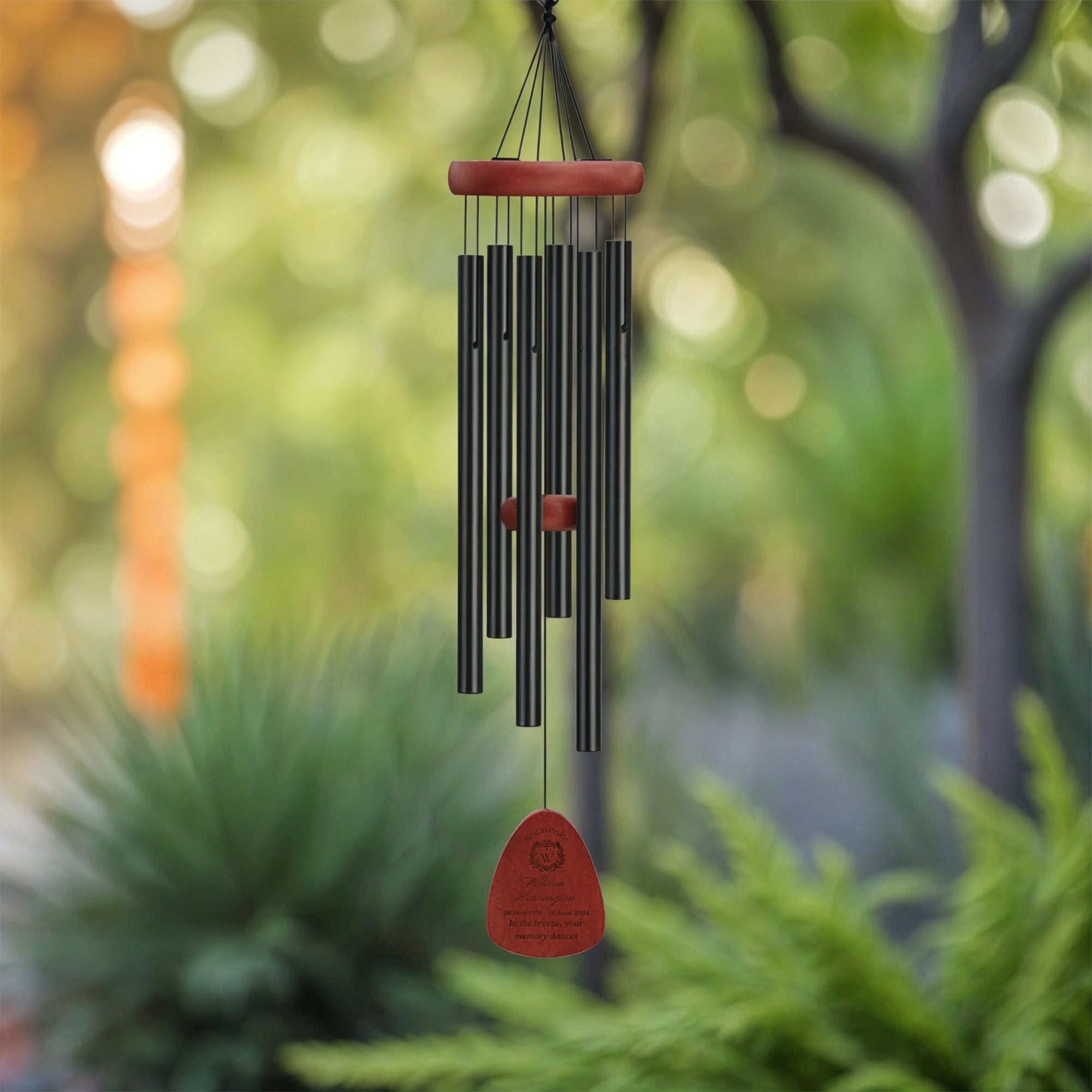 Personalised Memorial Aluminium & Wooden Wind Chimes, Custom Logo Engraved In Loving Memory, Funeral Loss Sympathy Remembrance Keepsake Gift