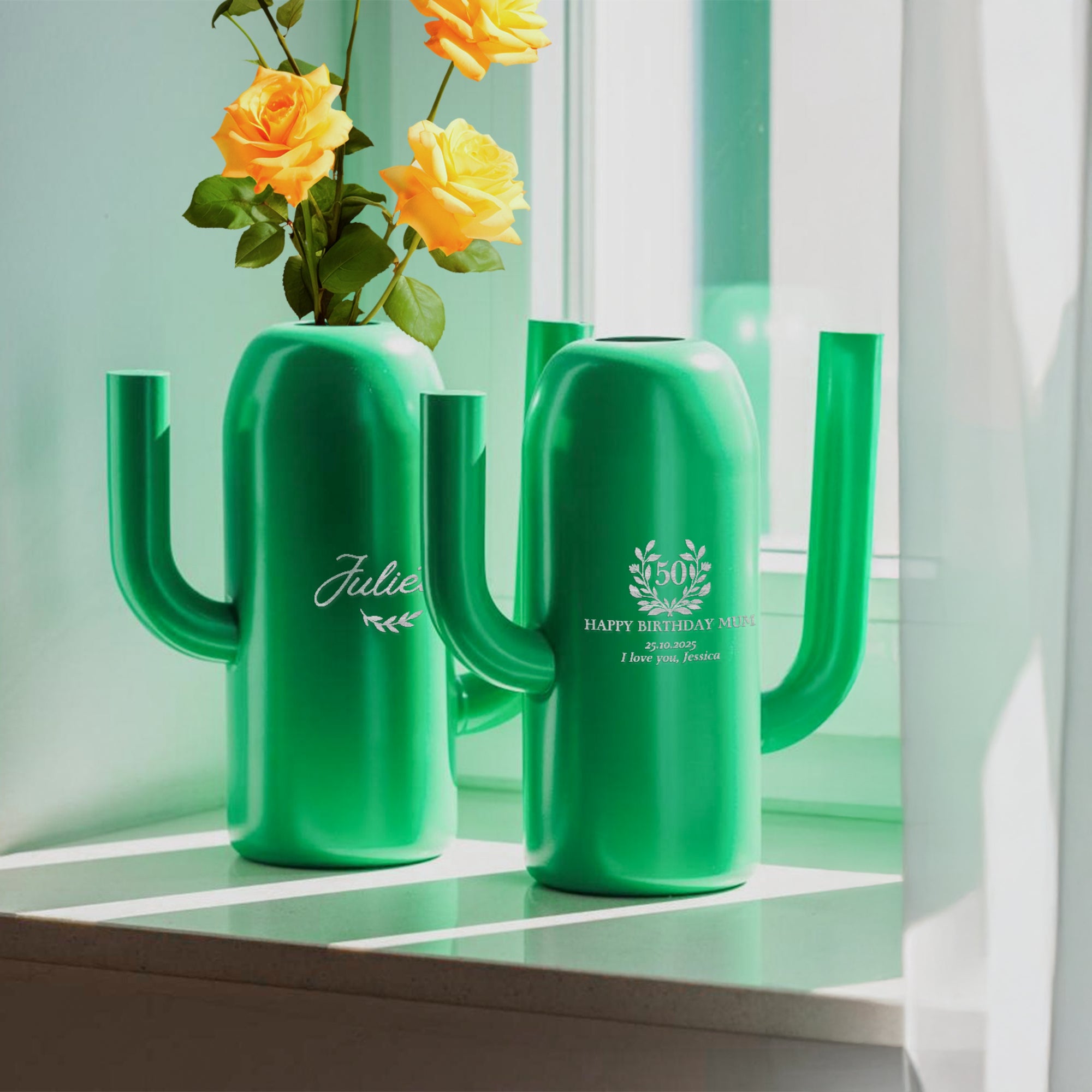 Personalised Green Metal Cactus Garden Watering Can, Custom Engraved Flower Plant Tool, Teacher, Housewarming, Birthday, Mom, Dad Xmas Gift