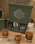 Personalised Military Whiskey Ammo Can Gift Box - Star Decanter, 2 Scotch Glasses & 6 Ice Stones Set, Etched Army Barware Groomsman Dad Gift Set