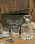 Personalised Military Whiskey Ammo Can Gift Box - Star Decanter, 2 Scotch Glasses & 6 Ice Stones Set, Etched Army Barware Groomsman Dad Gift Set