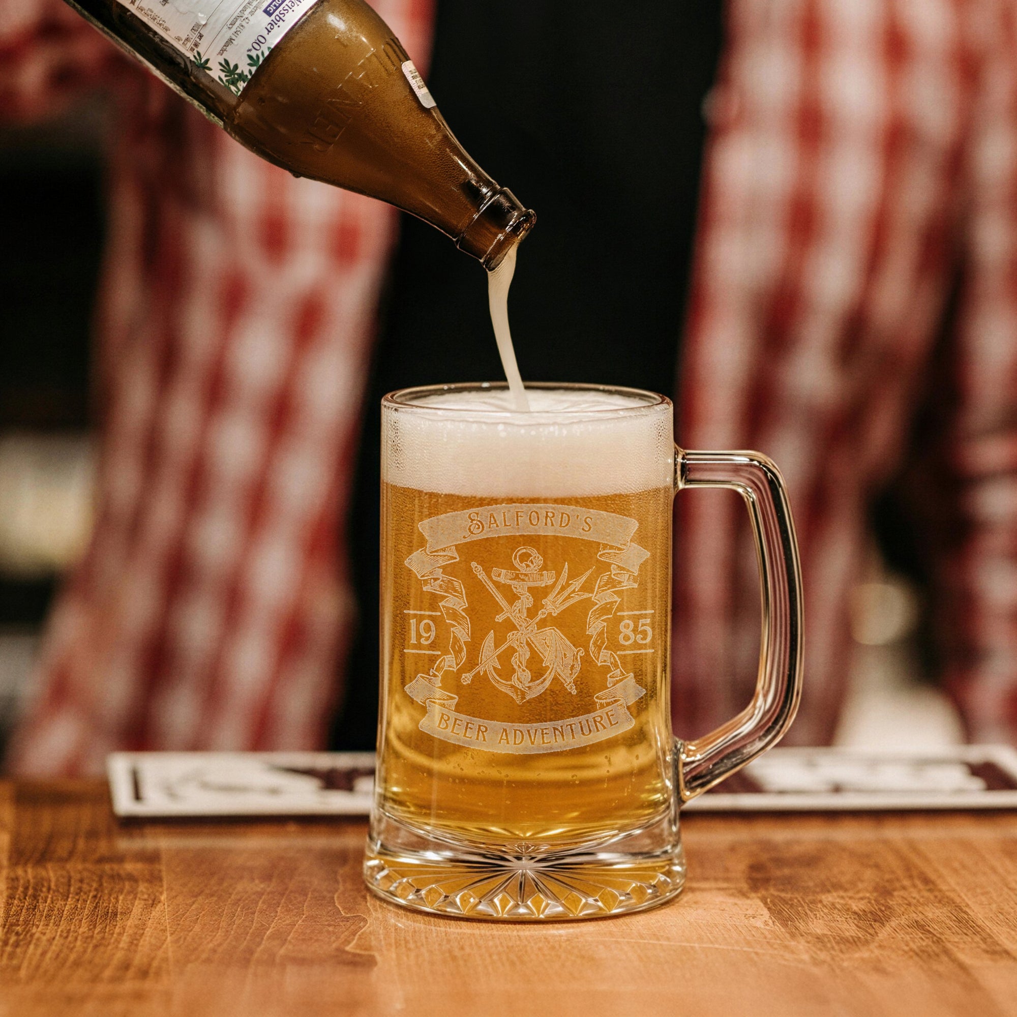 Personalised Mini 320ml Portugal Beer Tankard Glass, Custom Engraved Logo Brew Mug Tumbler, Dad/ Housewarming/ Wedding Gift Groomsman Favour