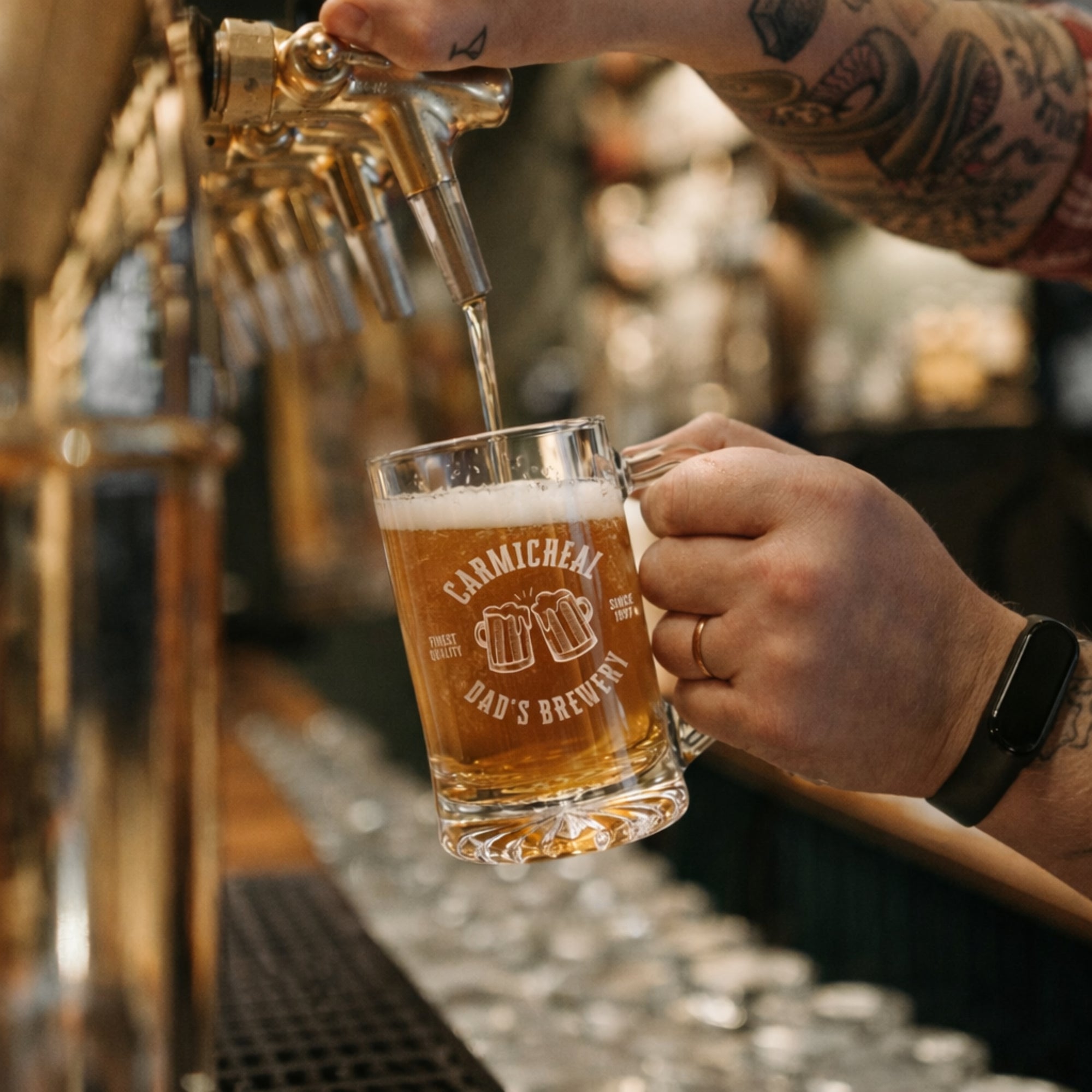 Personalised Mini 320ml Portugal Beer Tankard Glass, Custom Engraved Logo Brew Mug Tumbler, Dad/ Housewarming/ Wedding Gift Groomsman Favour