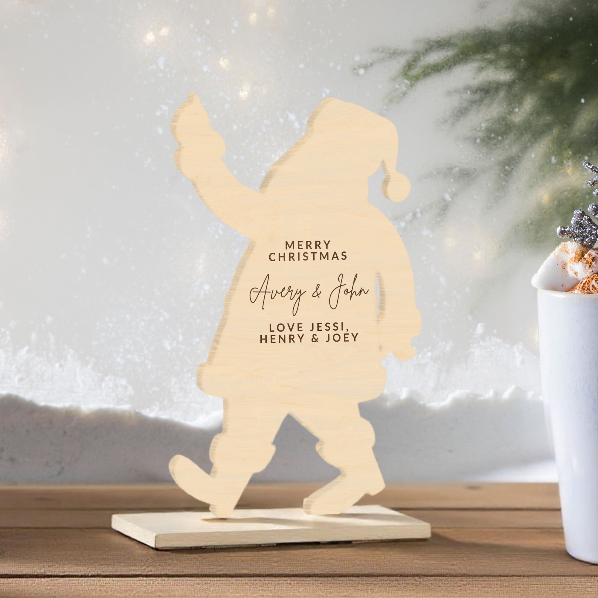 Personalised Mirror Acrylic/ Wood Santan Name Place Setting, Custom Engraved Christmas Table Name Place Card, Party Favour Gift, Xmas Decor