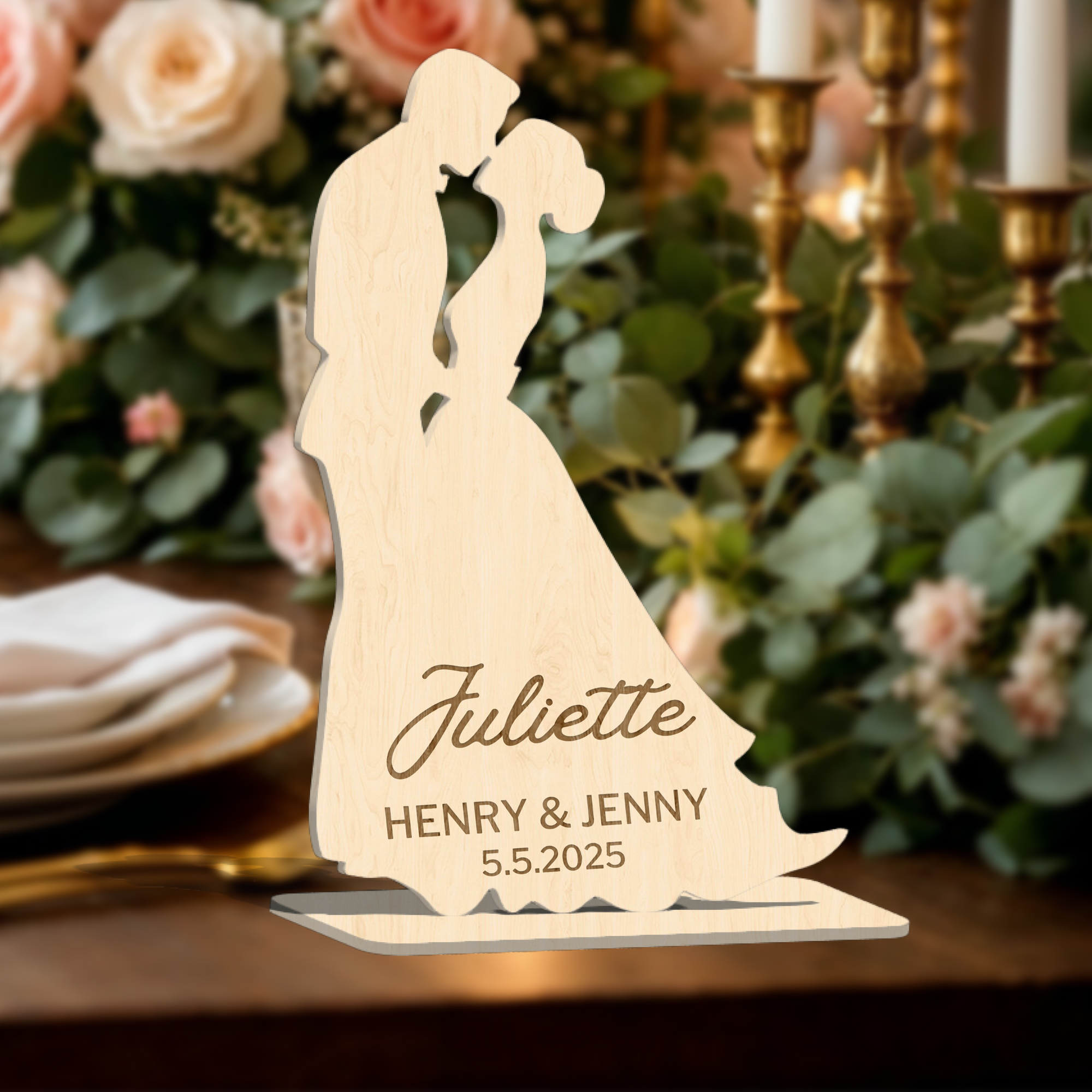Personalised Mirror Acrylic/ Wooden Wedding Couple Silhouette Place Settings, Custom Etched Table Card Party Favour Thank you Gift Tag Decor