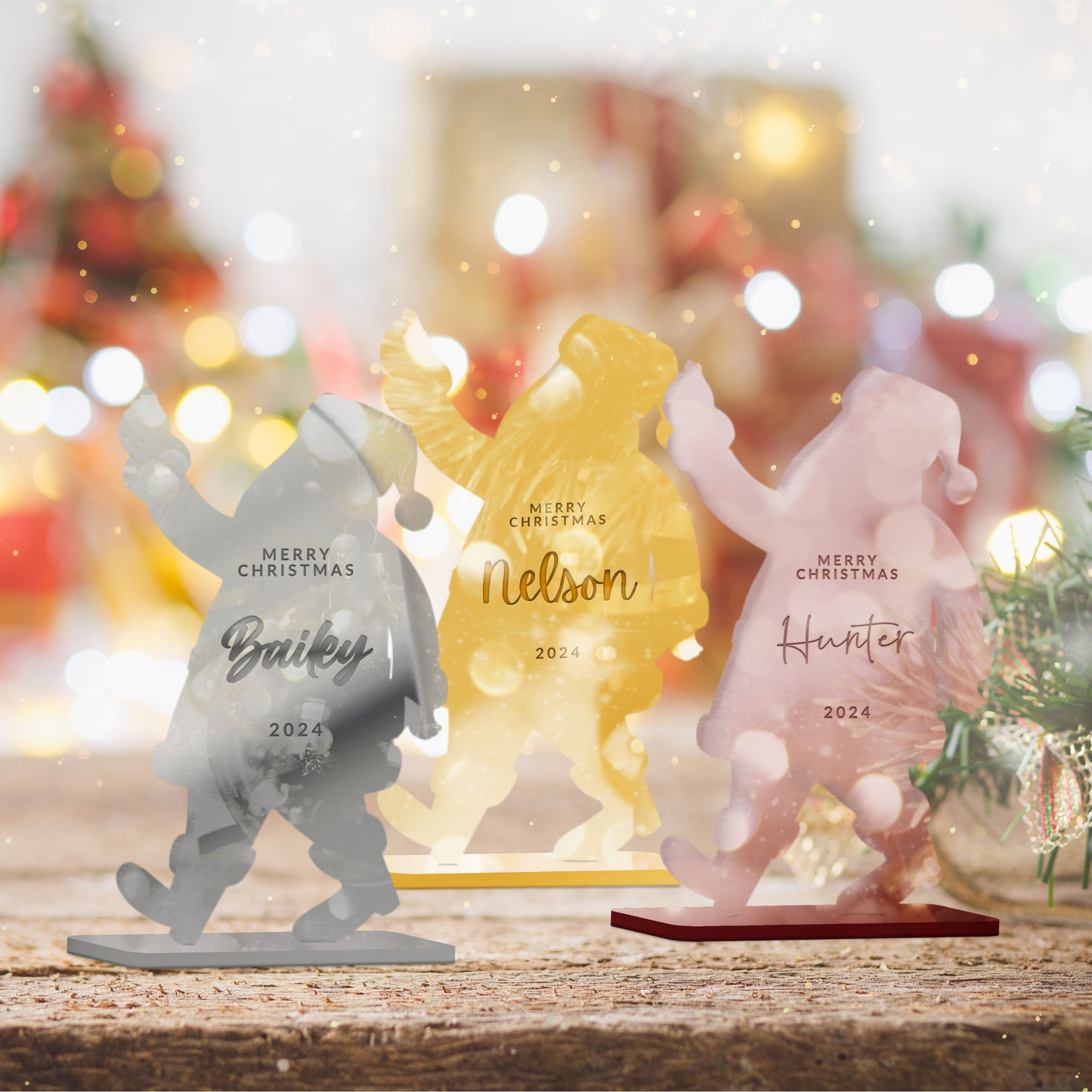 Personalised Mirror Acrylic/ Wood Santan Name Place Setting, Custom Engraved Christmas Table Name Place Card, Party Favour Gift, Xmas Decor