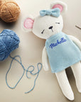 Personalised Embroidery Knitted Animal Plush Toy, Custom Embroidered Name Sleep Soft Baby Huggable Snuggle Friend First Birthday Shower Gift