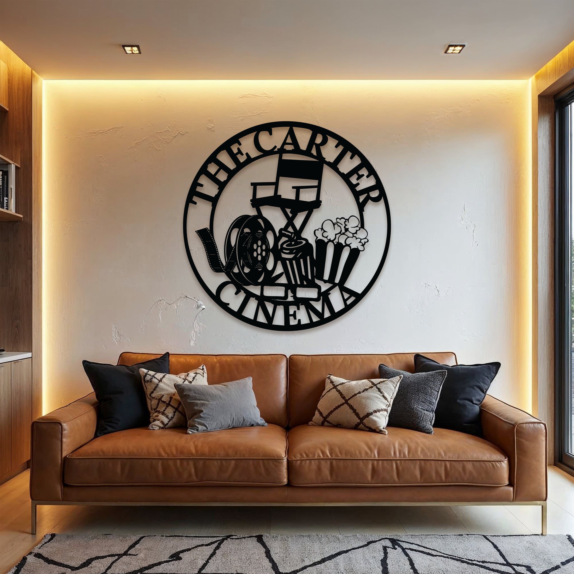 Personalised Movie Theme Hoop Sign, Custom Wood Acrylic Director Chair Cinefilm Wall Art Home Cinema Theatre Signage Decor Housewarming Gift