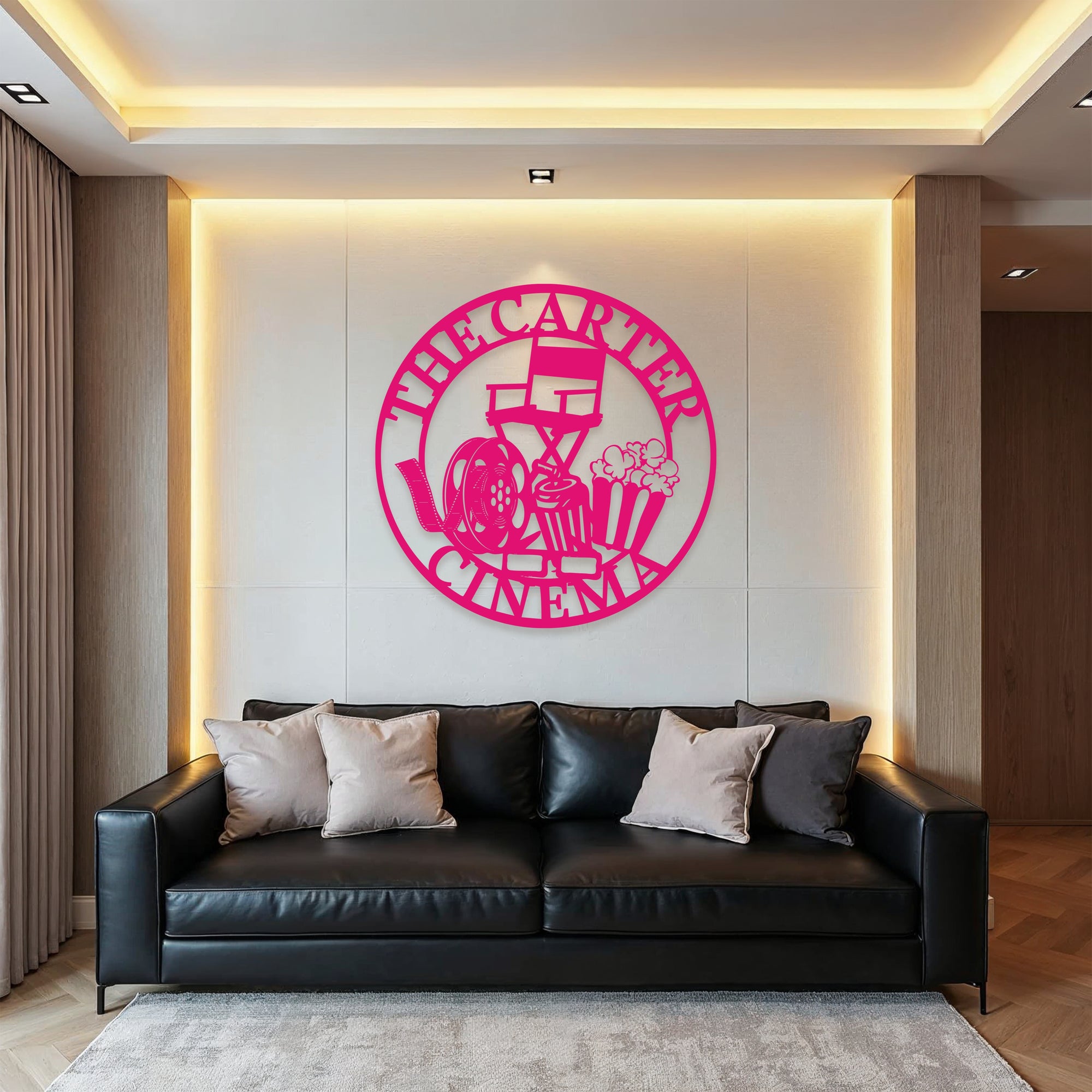 Personalised Movie Theme Hoop Sign, Custom Wood Acrylic Director Chair Cinefilm Wall Art Home Cinema Theatre Signage Decor Housewarming Gift