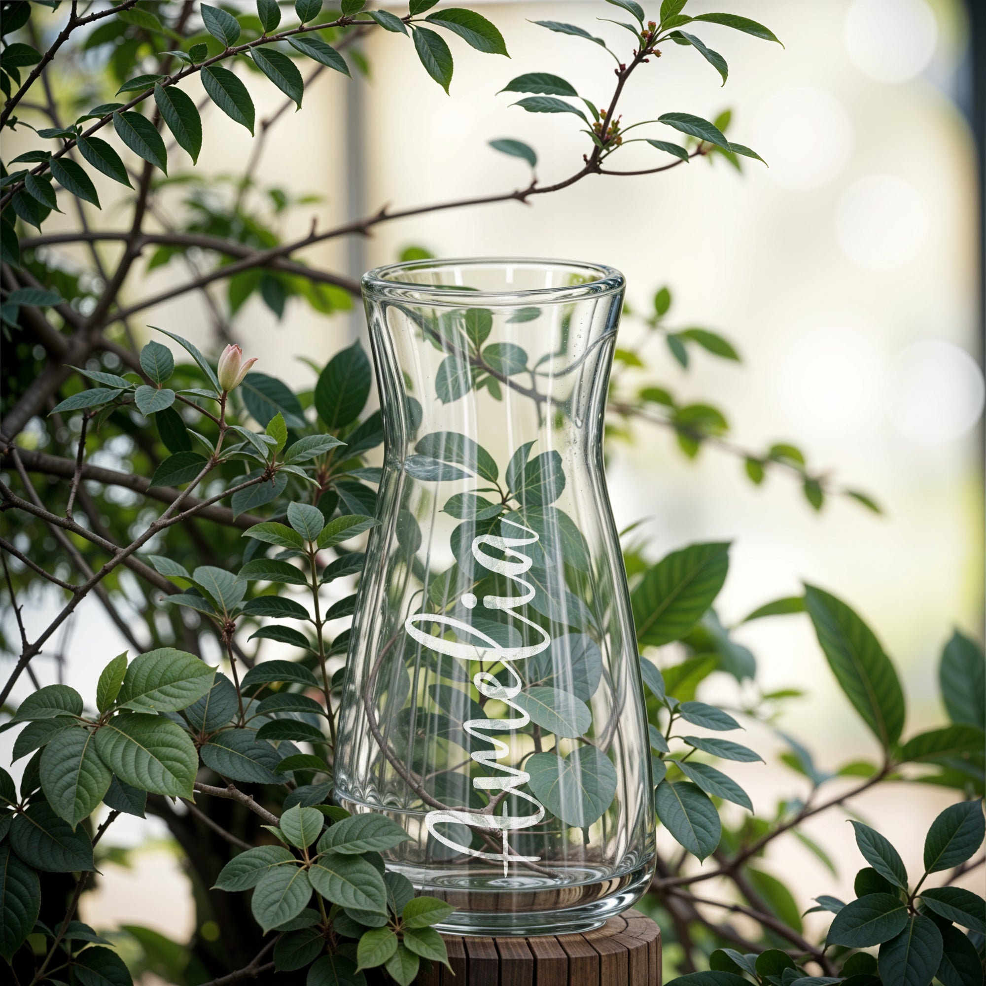 Personalised Etched Birth Flower Glass Carafe Vase, Home Wedding Decor, Bridesmaid Favor, Christening Housewarming Anniversary Birthday Gift