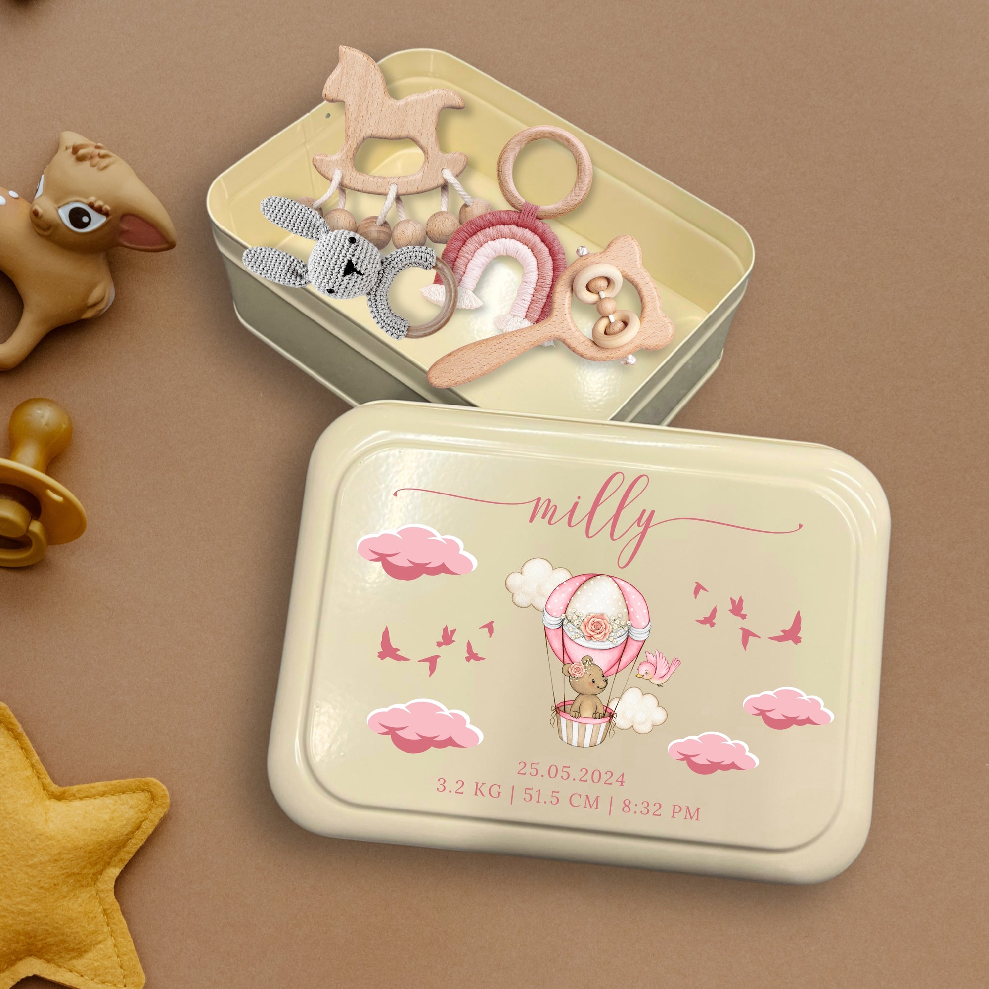 Personalised New Born Baby Tin Keepsake Box, Custom UV Printed Metal Memory Boxes, Engraved Treasure Storage, Nursery, First Birthday Gift