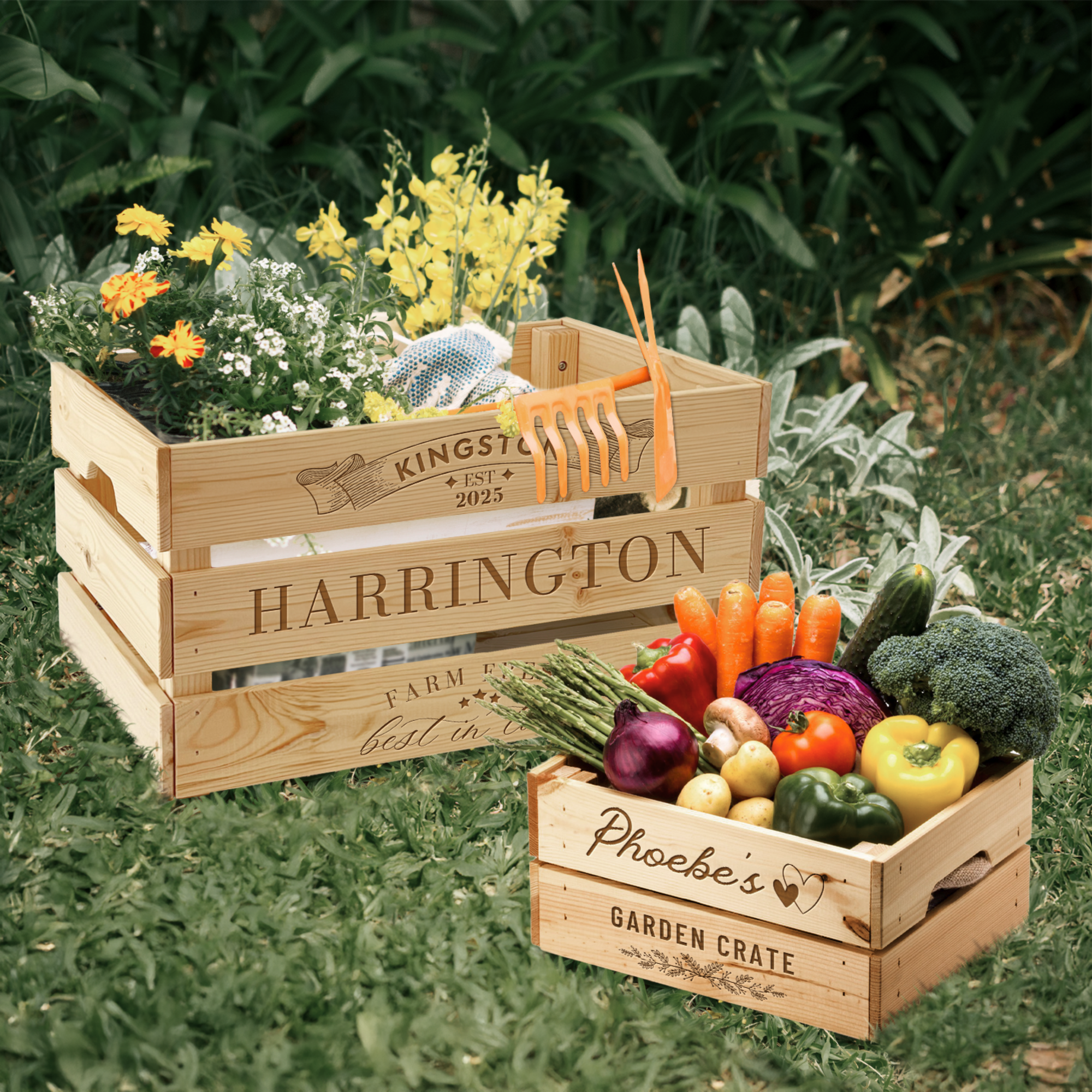 Personalised Occasion Gift Box Crate, Custom Engraved Grocery Organiser, Garden Storage, Wedding, Birthday Housewarming Corporate Keepsake