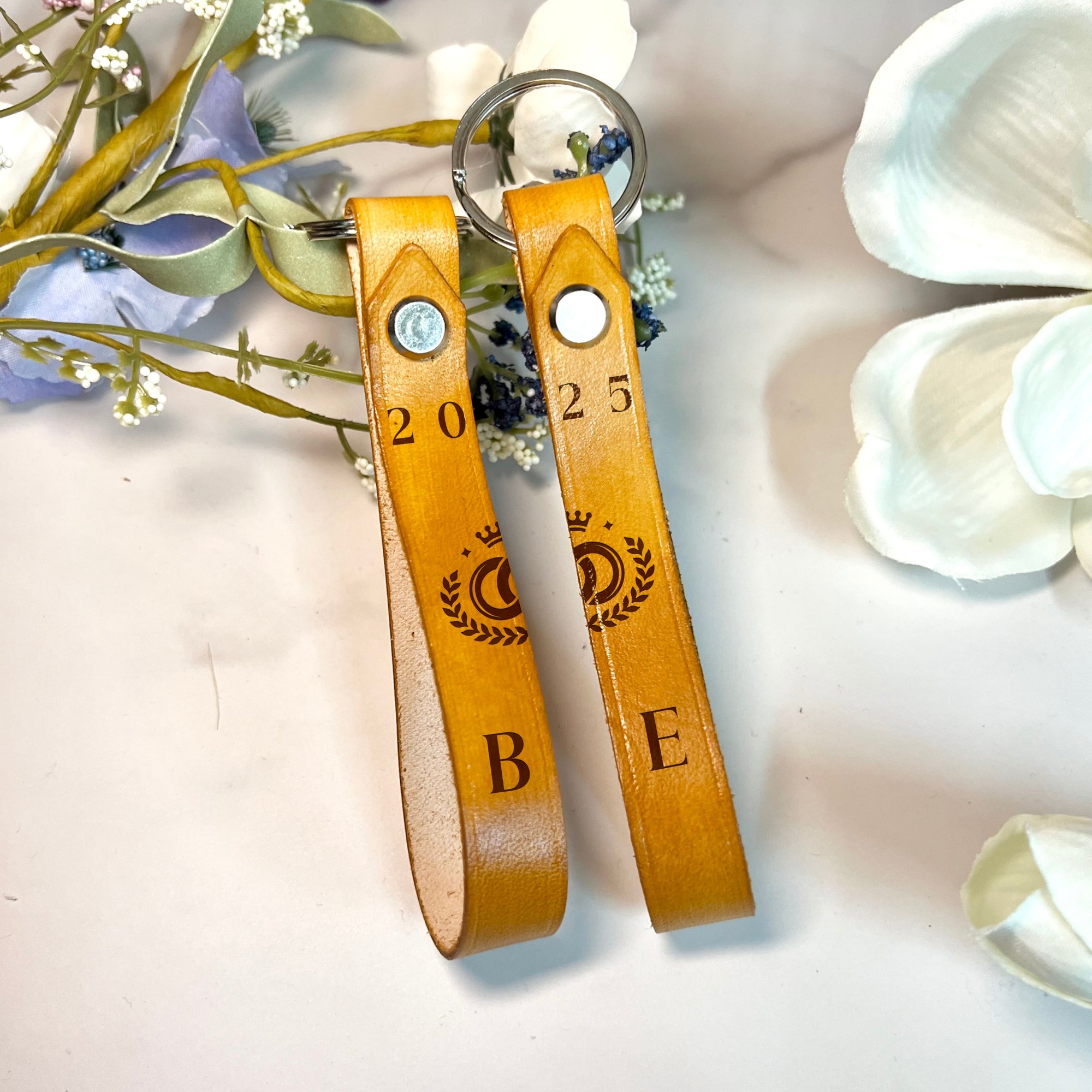 Personalised Pair of Cowhide Real Leather Keychains, Custom Laser Engraved Couple Keyrings, Anniversary, Wedding, Birthday, Christmas Gift