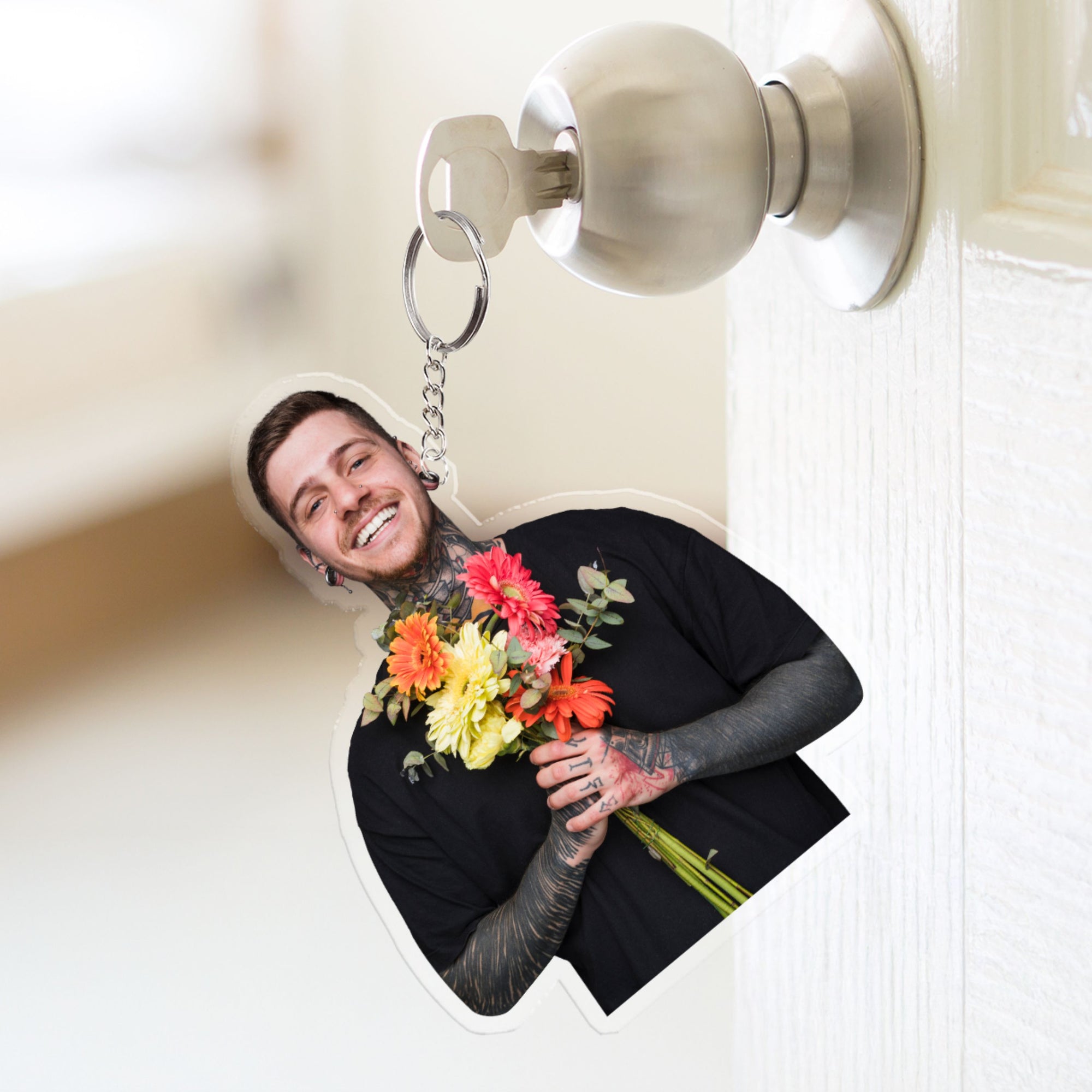 Personalised Person Photo Clear Acrylic Keychain, Custom Print Corporate Logo Charm Key Ring, Birthday Housewarming, Him/ Her Christmas Gift