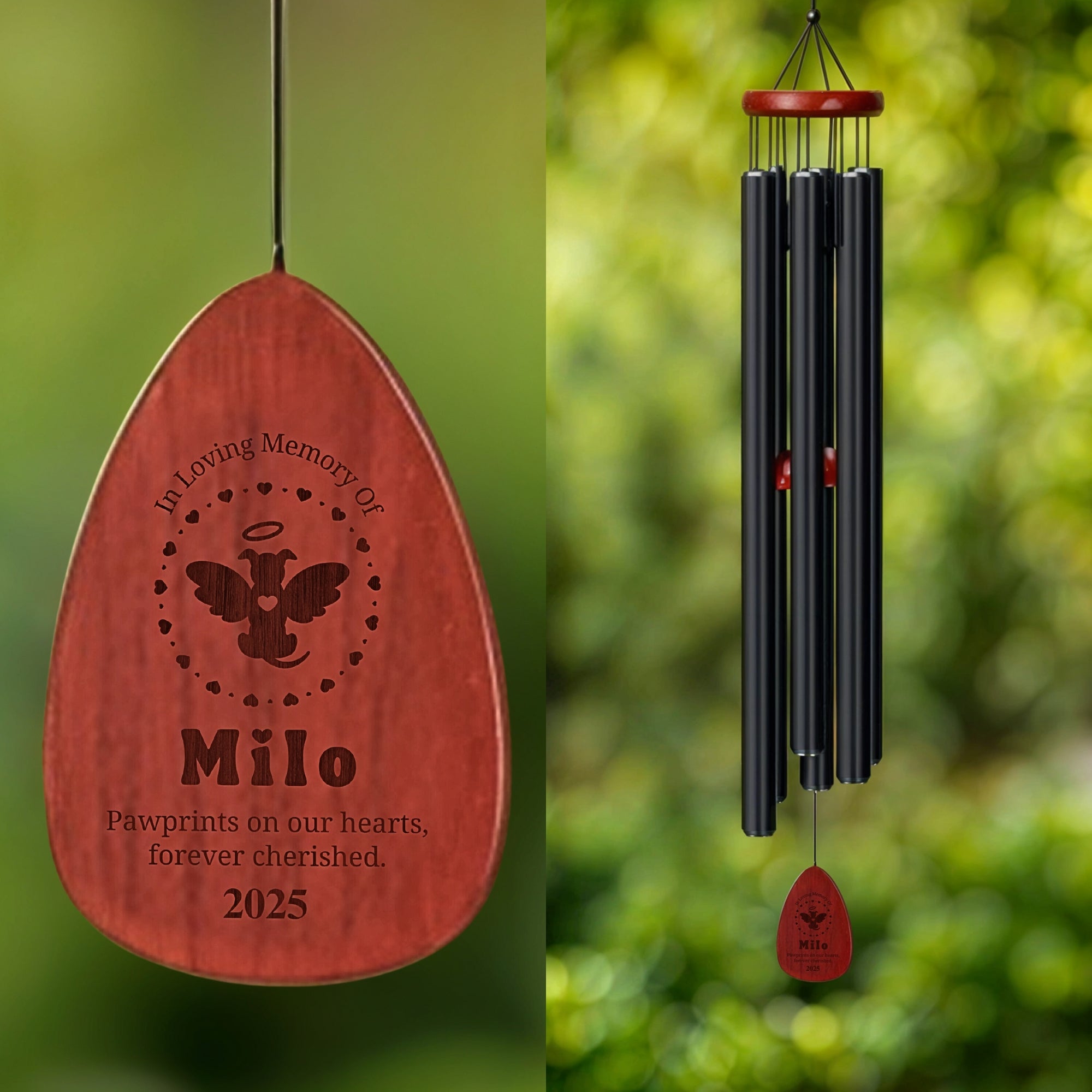 Personalised Pet Memorial Wind Chimes, Custom Logo Engraved In Loving Memory, Funeral Loss Sympathy Remembrance Cat, Dog Loss Keepsake Gift