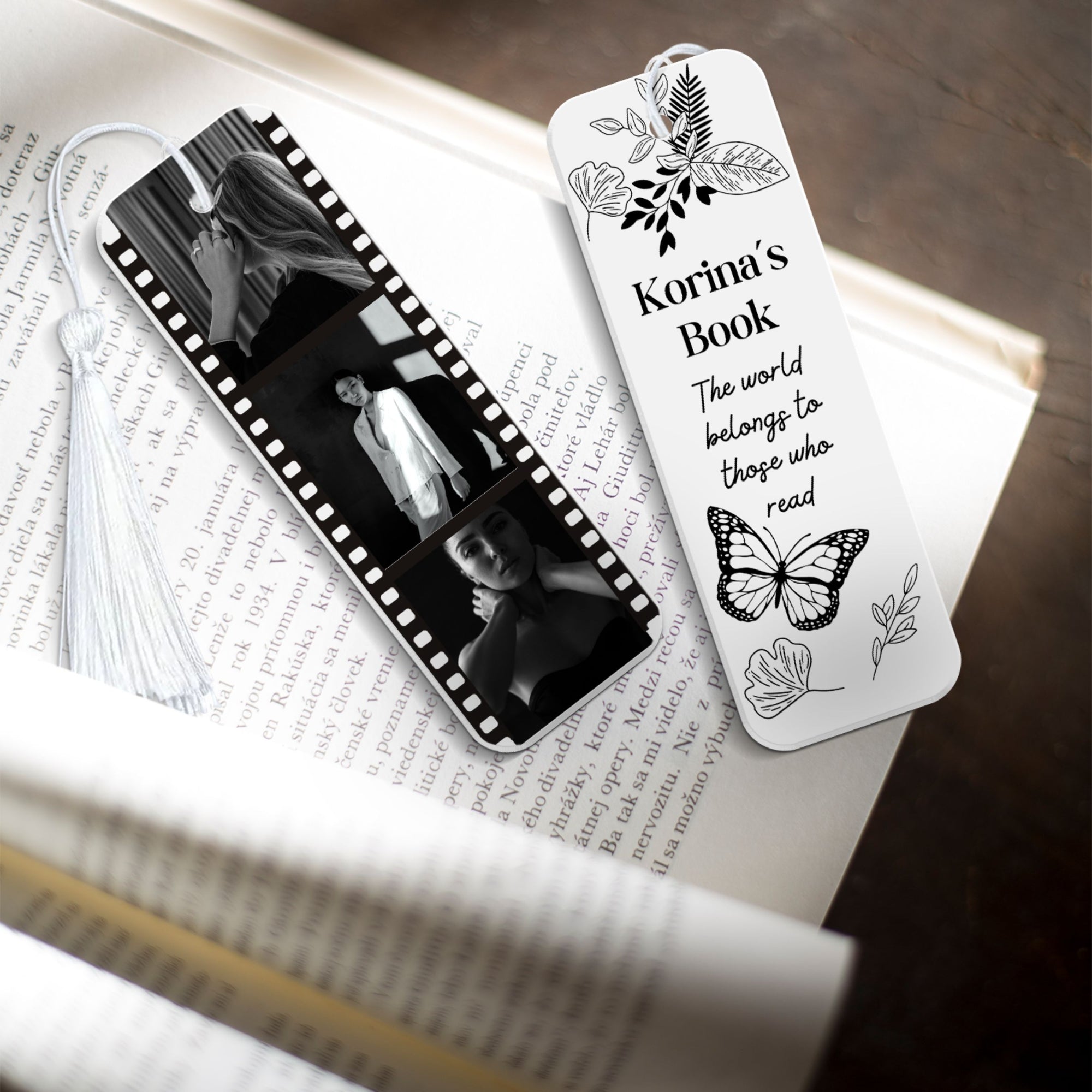 Personalised Photo Name Acrylic Bookmark &amp; Tassel, Custom Print Logo Reading Name Tag, Book Lover Card, Event Corporate Gift, Wedding Favour