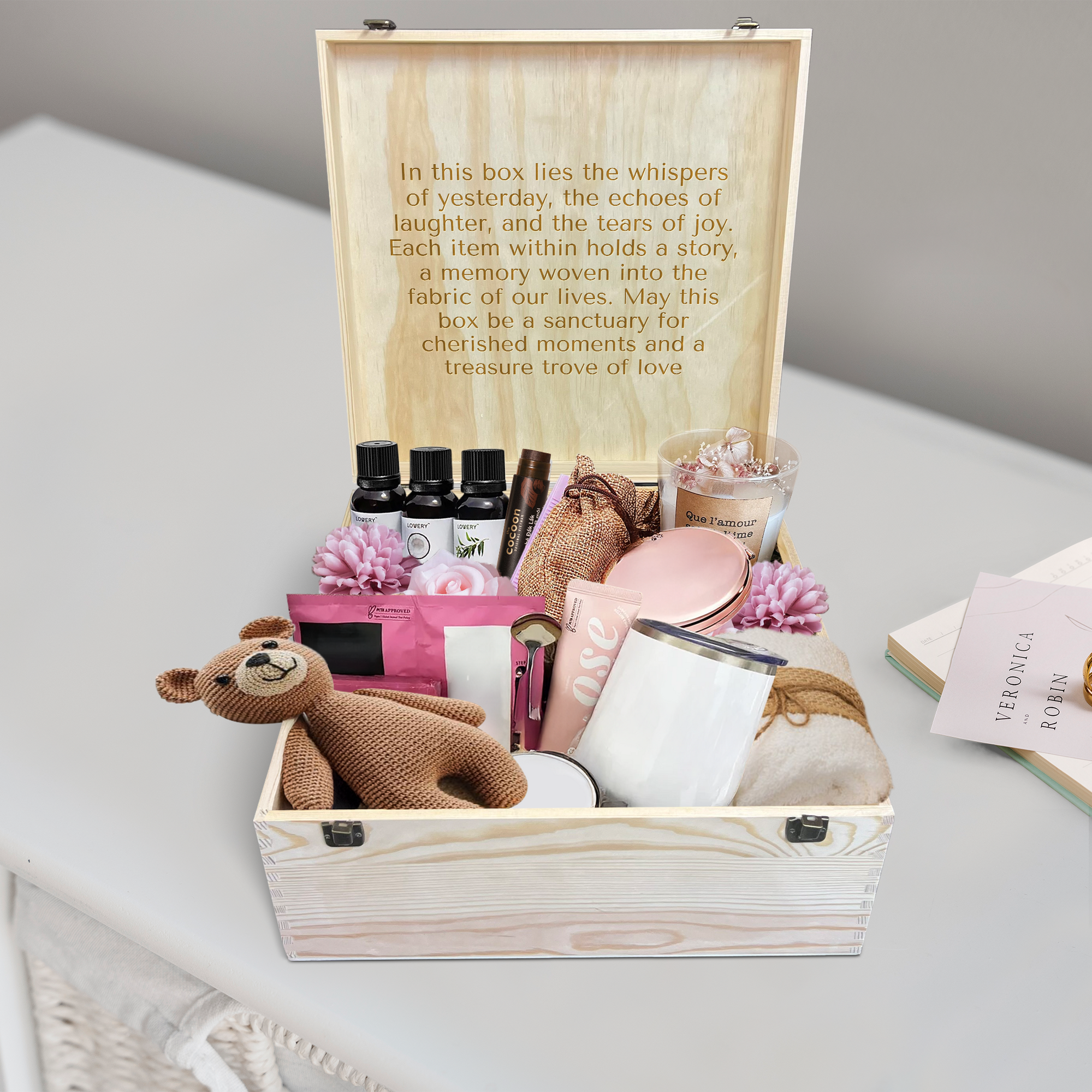 Personalised Pine Wooden Keepsake, Custom Engraved 3 Wine Bottles Storage, Wedding, Groomsman, Birthday Housewarming Logo Corporate Gift Box