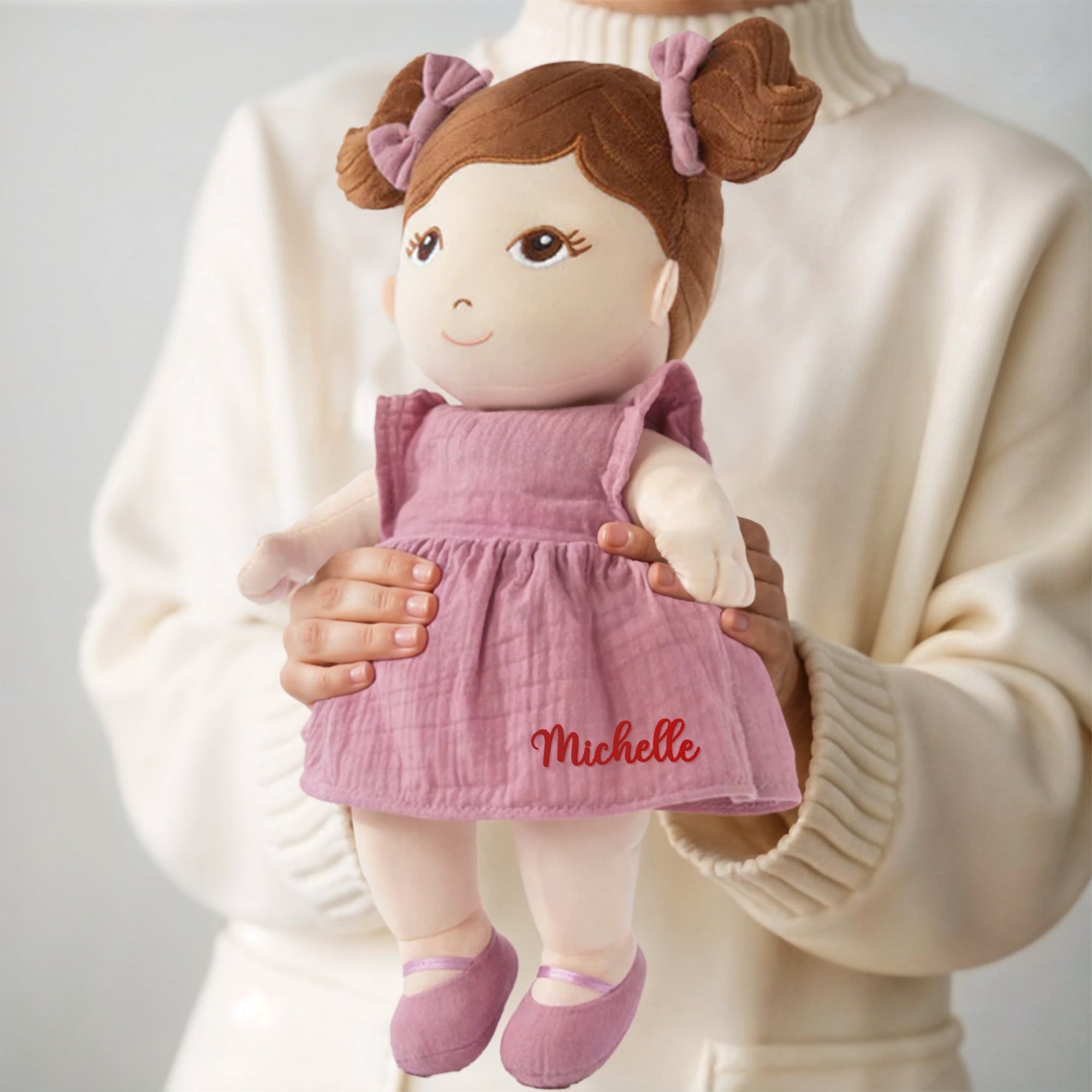 Personalised Embroidery Plush First Baby Doll, Custom Embroidered Name Sleep Soft Little Baby Toy Girl Christening Birthday Shower Xmas Gift