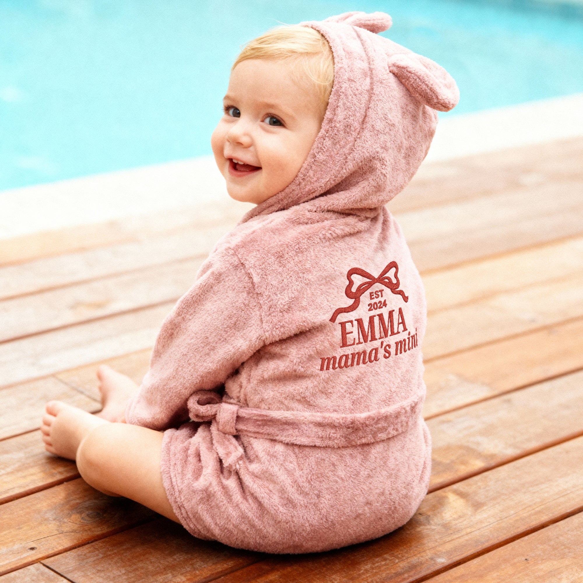 Personalised Plush Kid Bathrobe, Custom Name Embroidered Baby Dressing Gown, Bear Ear Hooded Bear Baby Robe, Christening Birthday, Xmas Gift