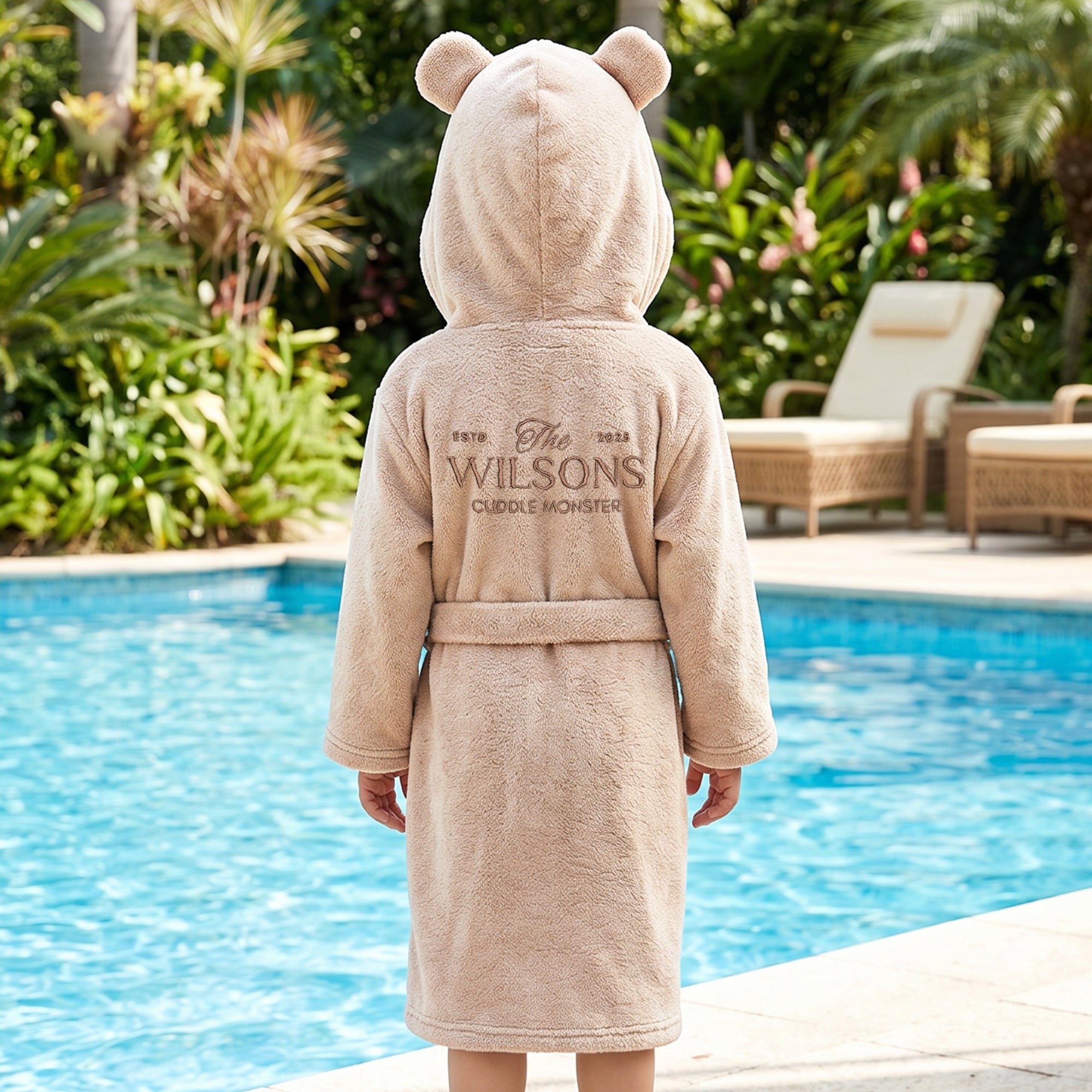 Personalised Plush Teddy Kid Bathrobe, Custom Name Embroidered Teens Dressing Gown Bear Ear Hooded Baby Robe, Christening Birthday Xmas Gift