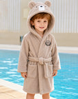 Personalised Plush Teddy Kid Bathrobe, Custom Name Embroidered Teens Dressing Gown Bear Ear Hooded Baby Robe, Christening Birthday Xmas Gift