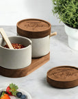Personalised Pottery Spice Jar Set, Custom Engraved Kitchen Canisters, Spoons & Wooden Base Set, Salt Pepper Sugar Container Home Decor Gift