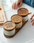 Personalised Pottery Spice Jar Set, Custom Engraved Kitchen Canisters, Spoons & Wooden Base Set, Salt Pepper Sugar Container Home Decor Gift