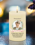 Personalised UV Print In Loving Memory Wax LED Candle, Custom Memorial Photo White Flame Pillar, Pet Sympathy Gift Funeral Ceremony Keepsake