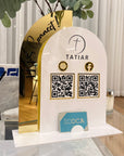 Personalised 3D Raised Acrylic Arch QR Code Social Connect Business Sign & Card Holder, Custom Spa, Beauty, Cafe, Reception Display Signage