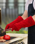 Personalised Long Leather BBQ Grill Gloves, Custom Engraved Fire & Heat Resistant Smoker, Stove, Oven, Fireplace Protective Gloves, Dad Gift