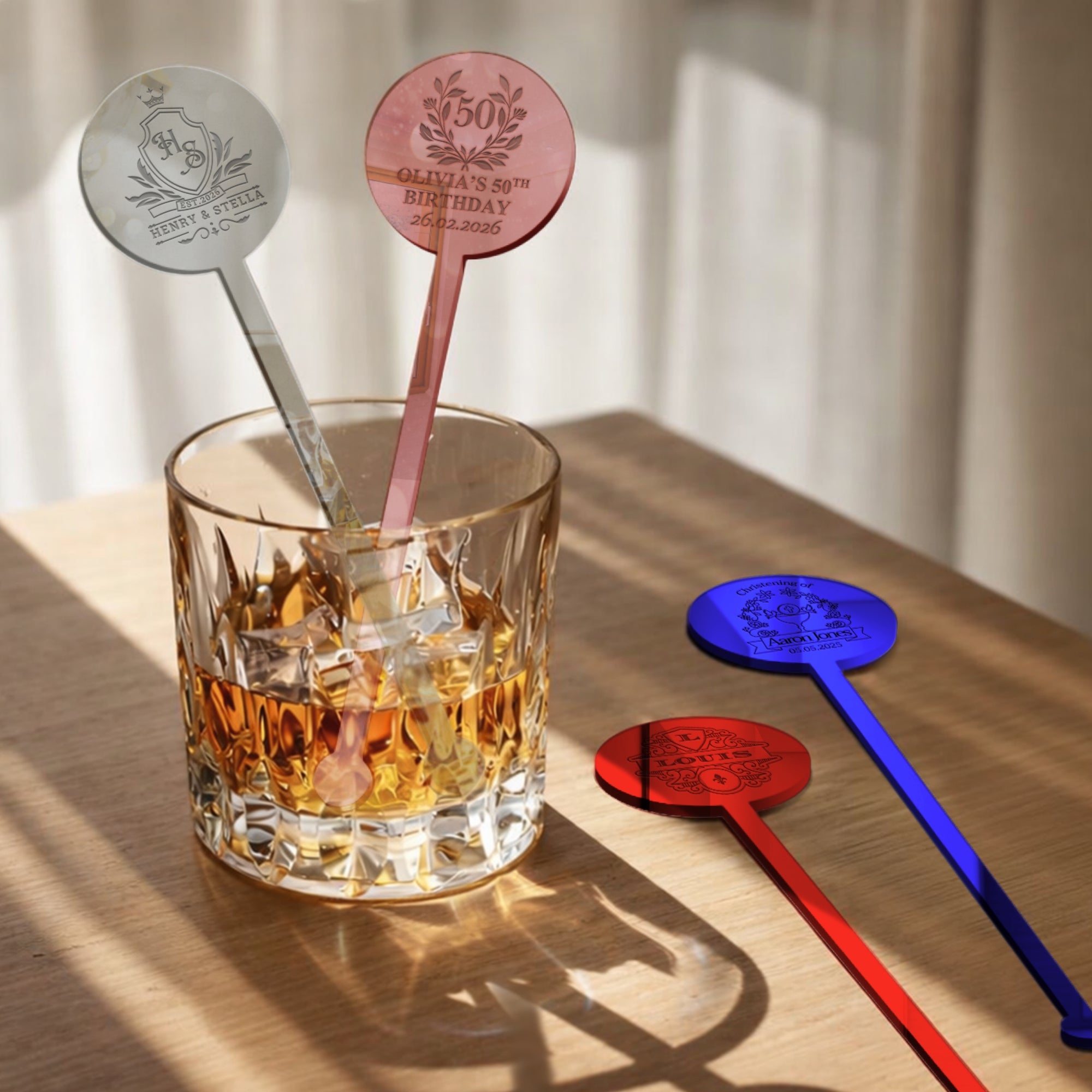 Personalised Round Mirror Acrylic Drink Stirrers, Custom Etched Business Logo Coffee/ Cocktail Stir Sticks Wedding Favours Gift Party Decors
