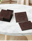Personalised Set of 6 Leatherette Square Coasters, Custom Engraved Logo Drink Mat Set, Wedding Dad Mom Birthday, Housewarming Corporate Gift