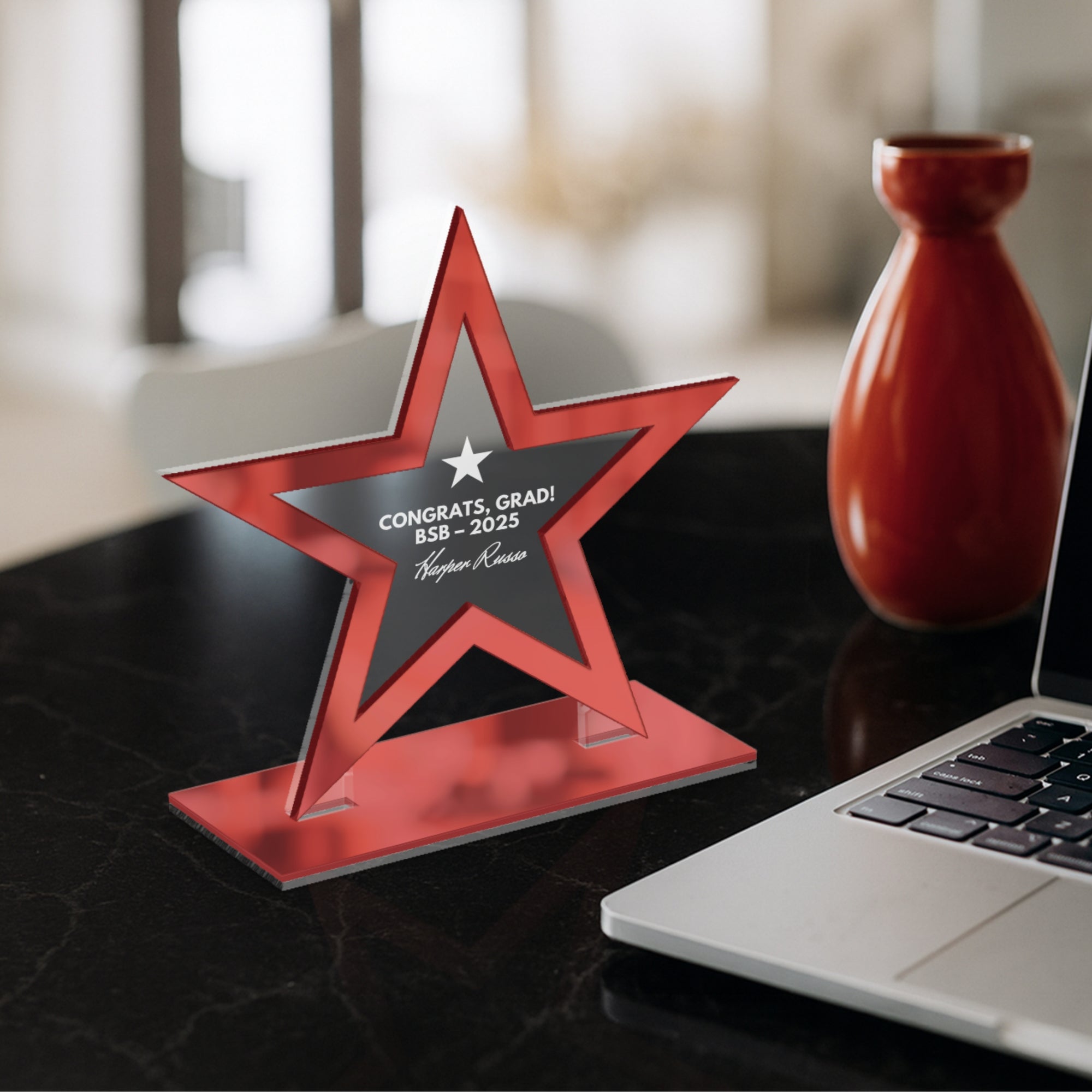 Personalised Star Award Plaque/ Custom 3D Engraved Acrylic School Graduate Teacher Trophy, Sport Coach, Mentor Keepsake, Xmas Corporate Gift