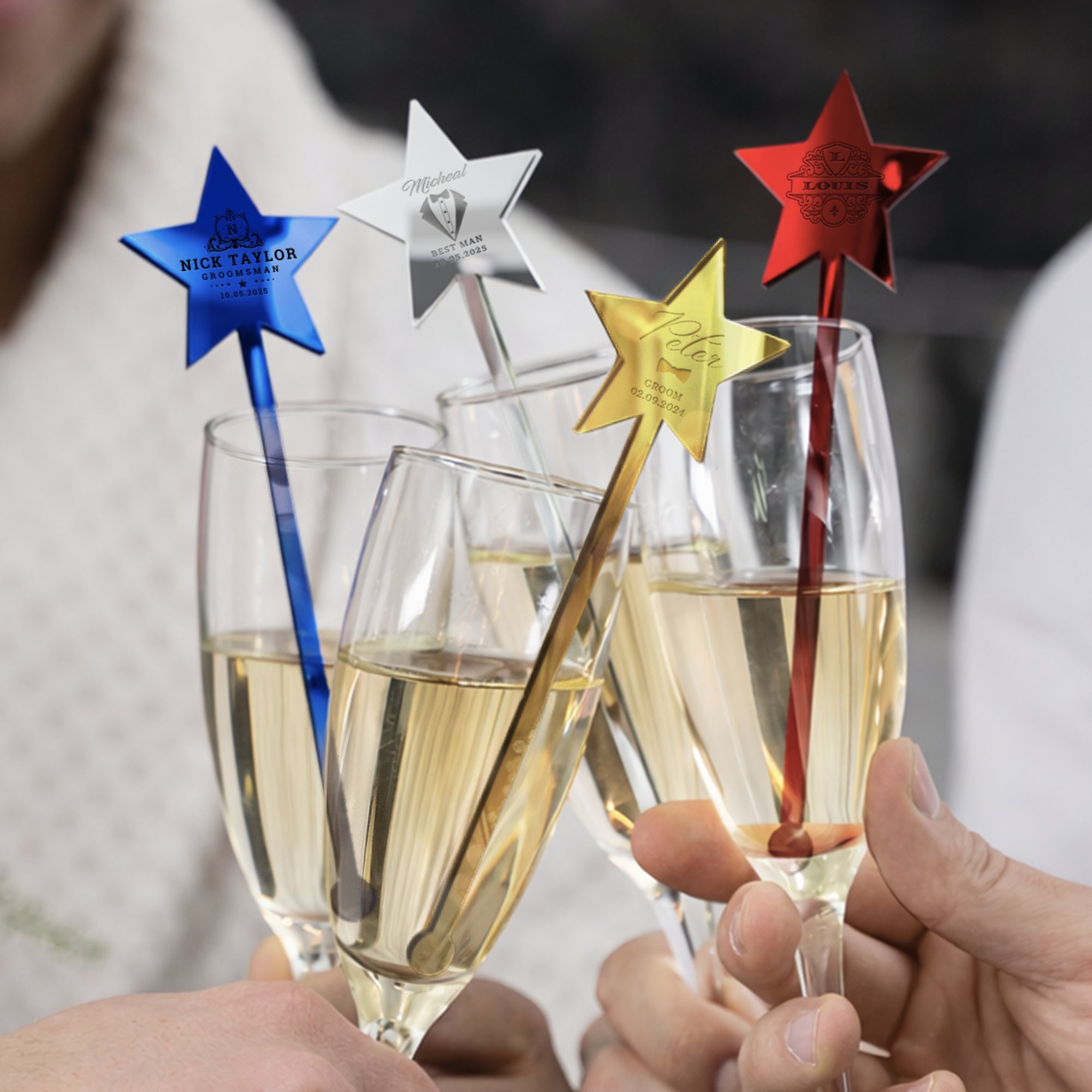 Personalised Star Mirror Acrylic Drink Stirrers, Custom Etched Business Logo Coffee/ Cocktail Stir Sticks Wedding Favours Gift Party Decors