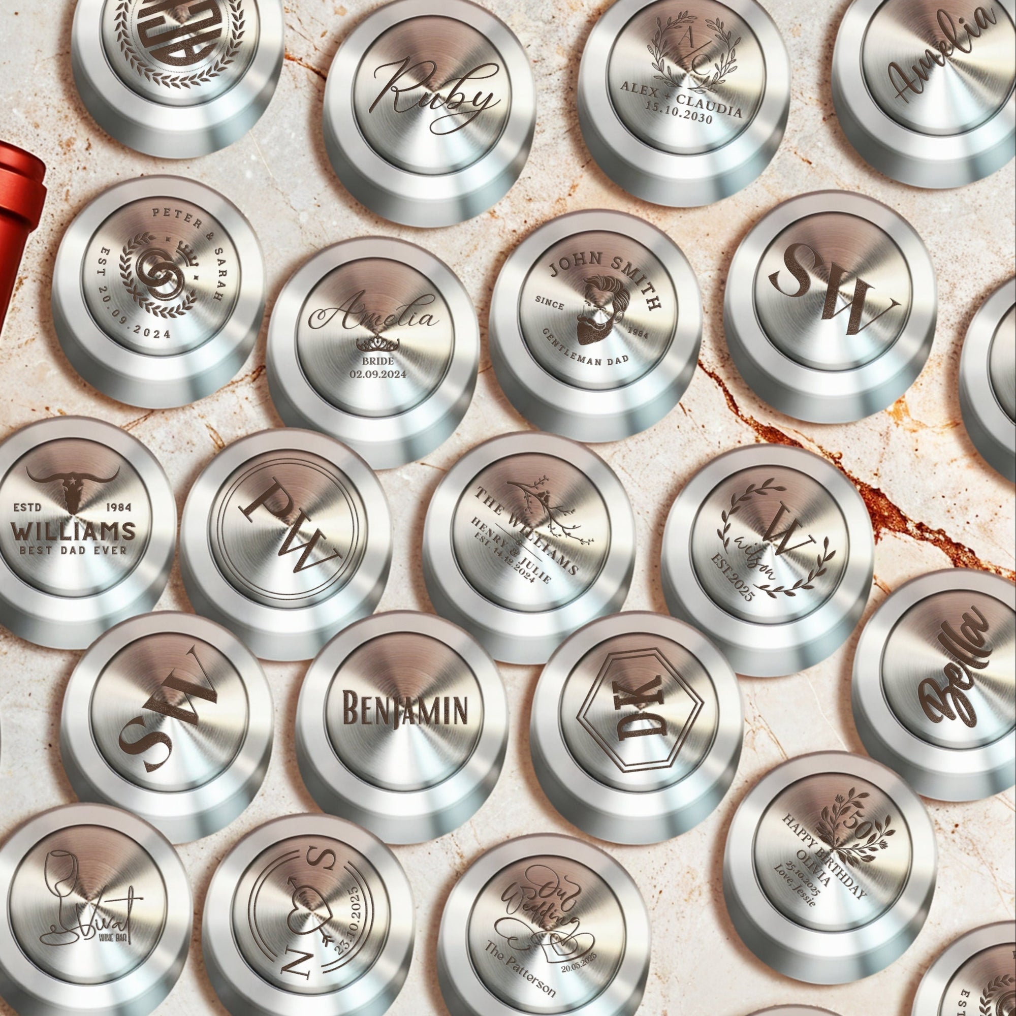 Personalised Stainless Wine Bottle Stopper for Corked Bottles, Custom Etched Logo Barware Accessories, Dad Wedding Groomsman, Corporate Gift