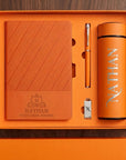 Personalised Striped A5 Notebook, Pen, Bookmark Charm, Tumbler & 16GB USB Box Set, Custom Engraved Logo Journal, Graduation, Corporate Gift