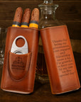 Personalised Tan Leatherette Cigar Case & Cutter Custom Engraved Logo Travel Portable Cedarwood Humidifying Box Groomsman Dad Corporate Gift