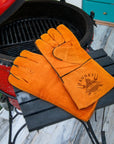 Personalised Long Leather BBQ Grill Gloves, Custom Engraved Fire & Heat Resistant Smoker, Stove, Oven, Fireplace Protective Gloves, Dad Gift