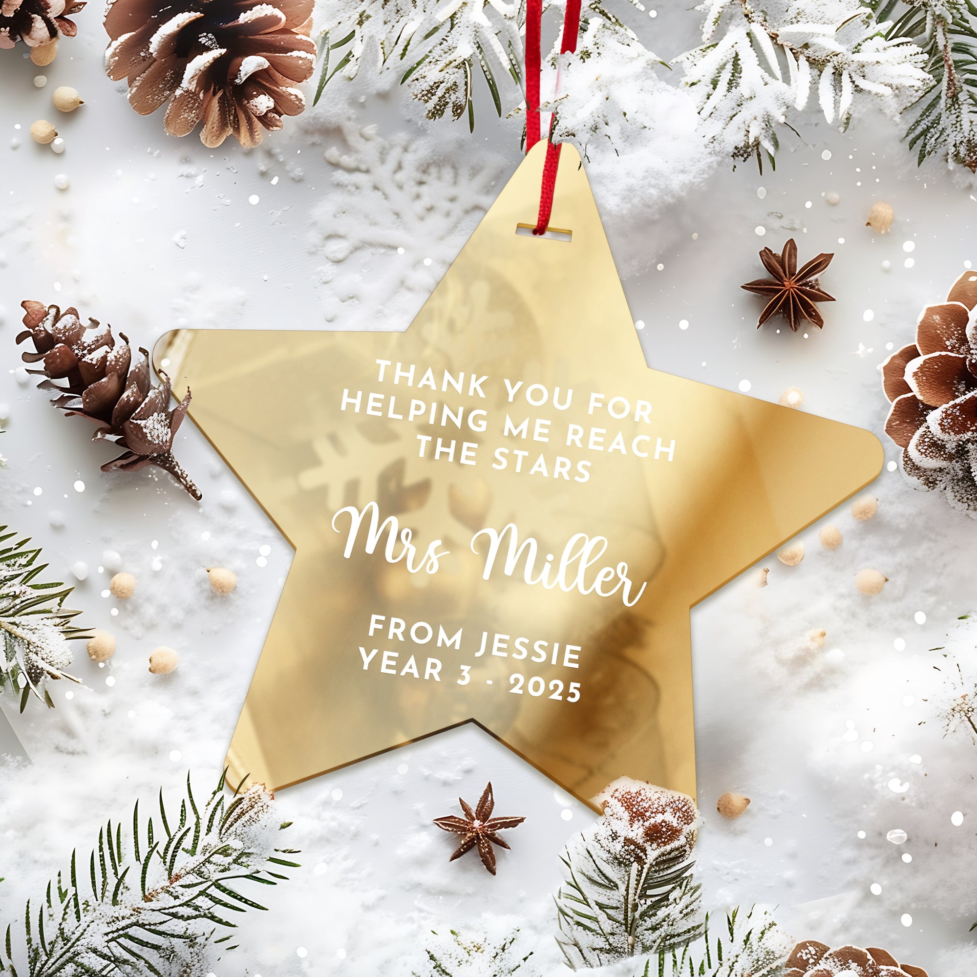 Personalised Teacher Christmas Ornament, Custom Mirror Acrylic UV Print Bauble, Appreciation Coach Thank You Gift, Xmas Tree Decoration Tag