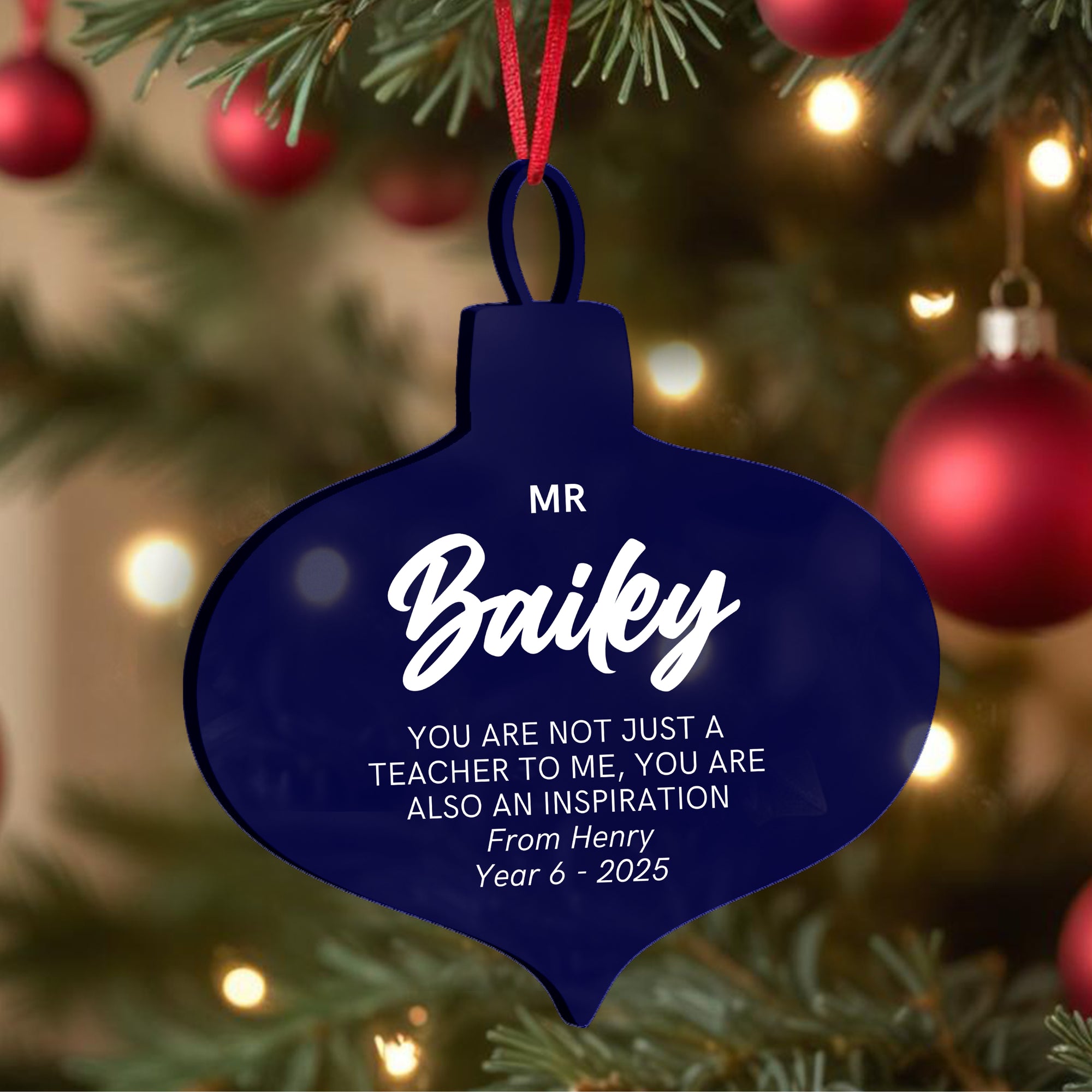 Personalised Teacher Christmas Ornament, Custom Mirror Acrylic UV Print Bauble, Appreciation Coach Thank You Gift, Xmas Tree Decoration Tag