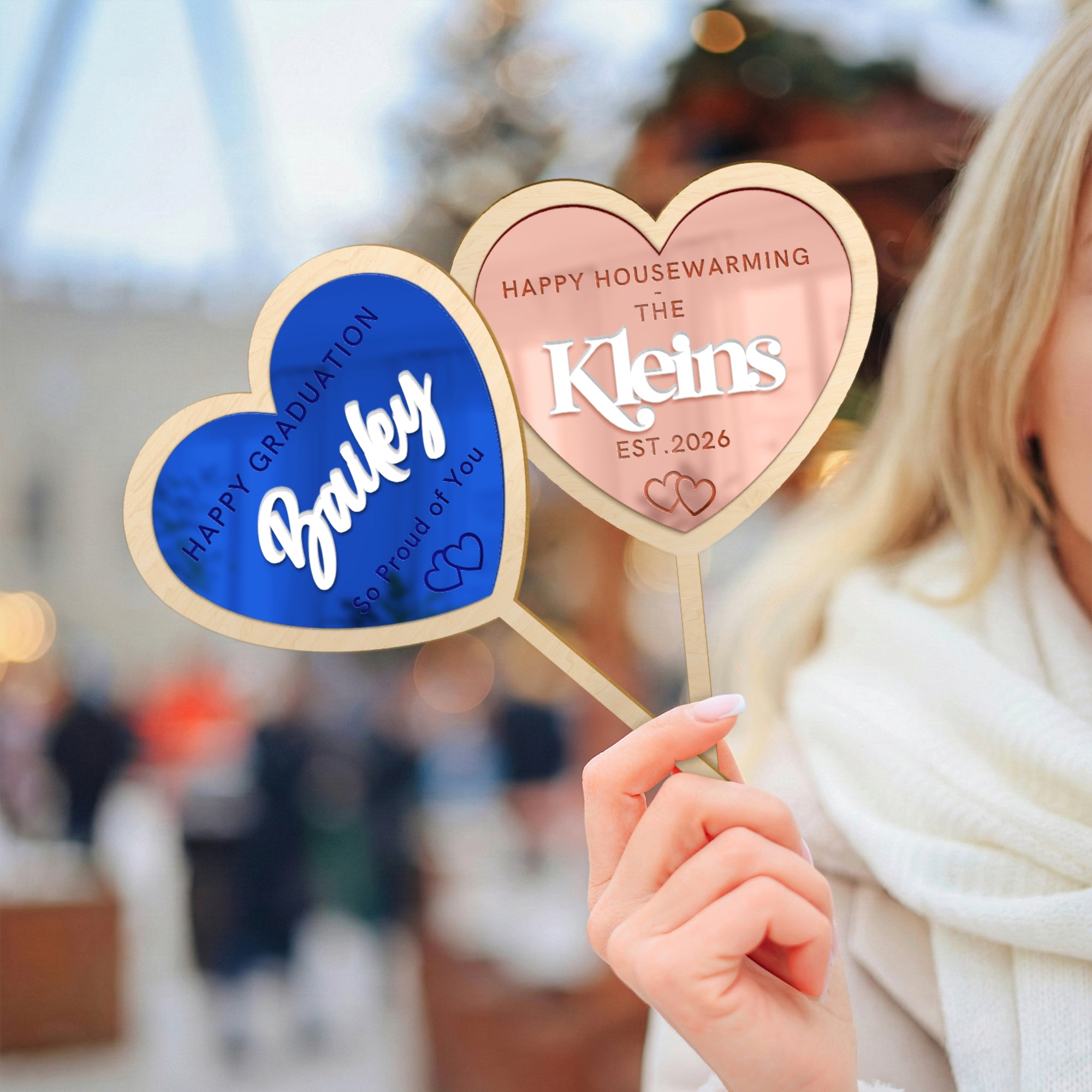 Personalised Triple Layered Mirror Acrylic Heart Wedding Cake Topper, Custom Made Name Birthday, Anniversary, Christening Party Decor Supply