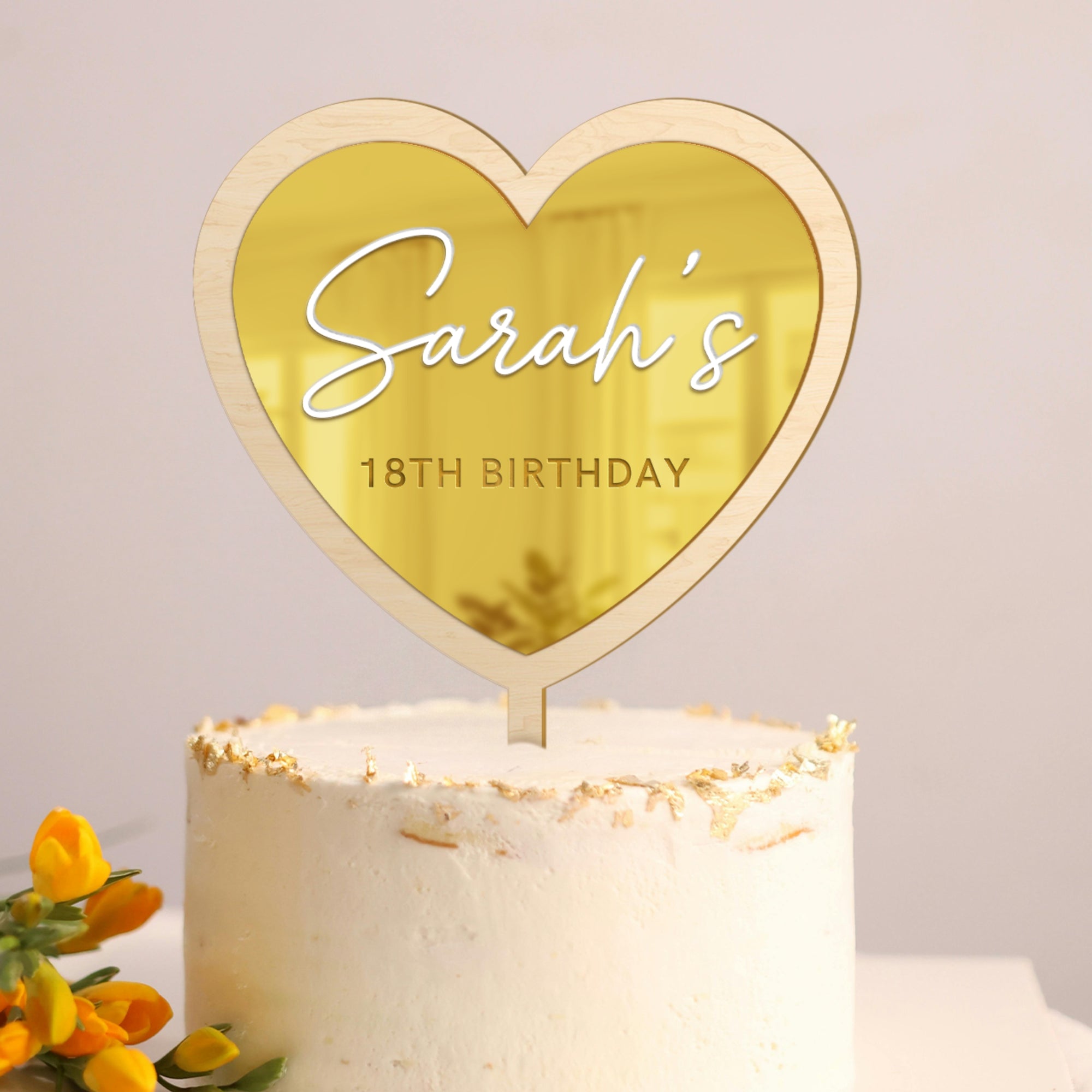 Personalised Triple Layered Mirror Acrylic Heart Wedding Cake Topper, Custom Made Name Birthday, Anniversary, Christening Party Decor Supply