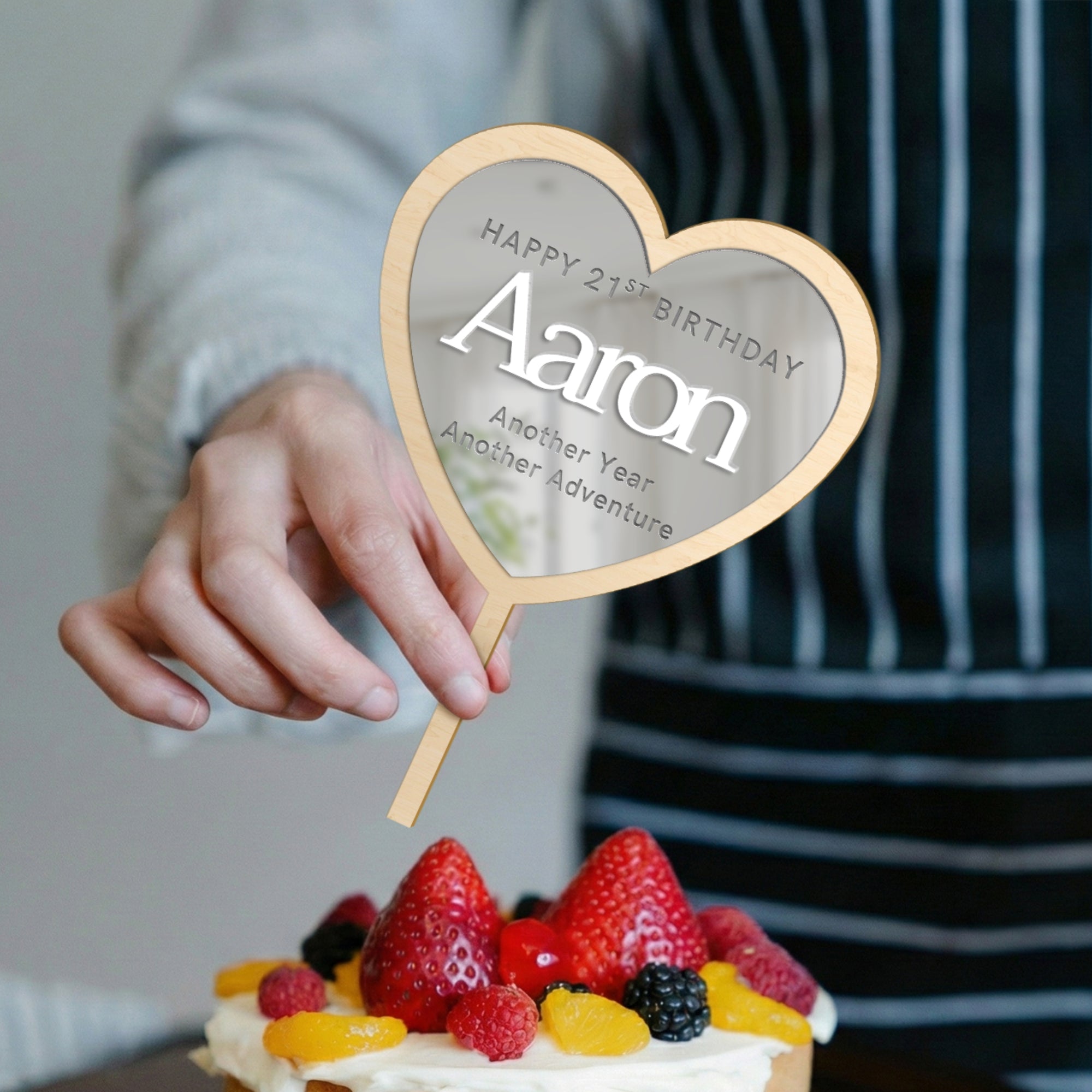 Personalised Triple Layered Mirror Acrylic Heart Wedding Cake Topper, Custom Made Name Birthday, Anniversary, Christening Party Decor Supply