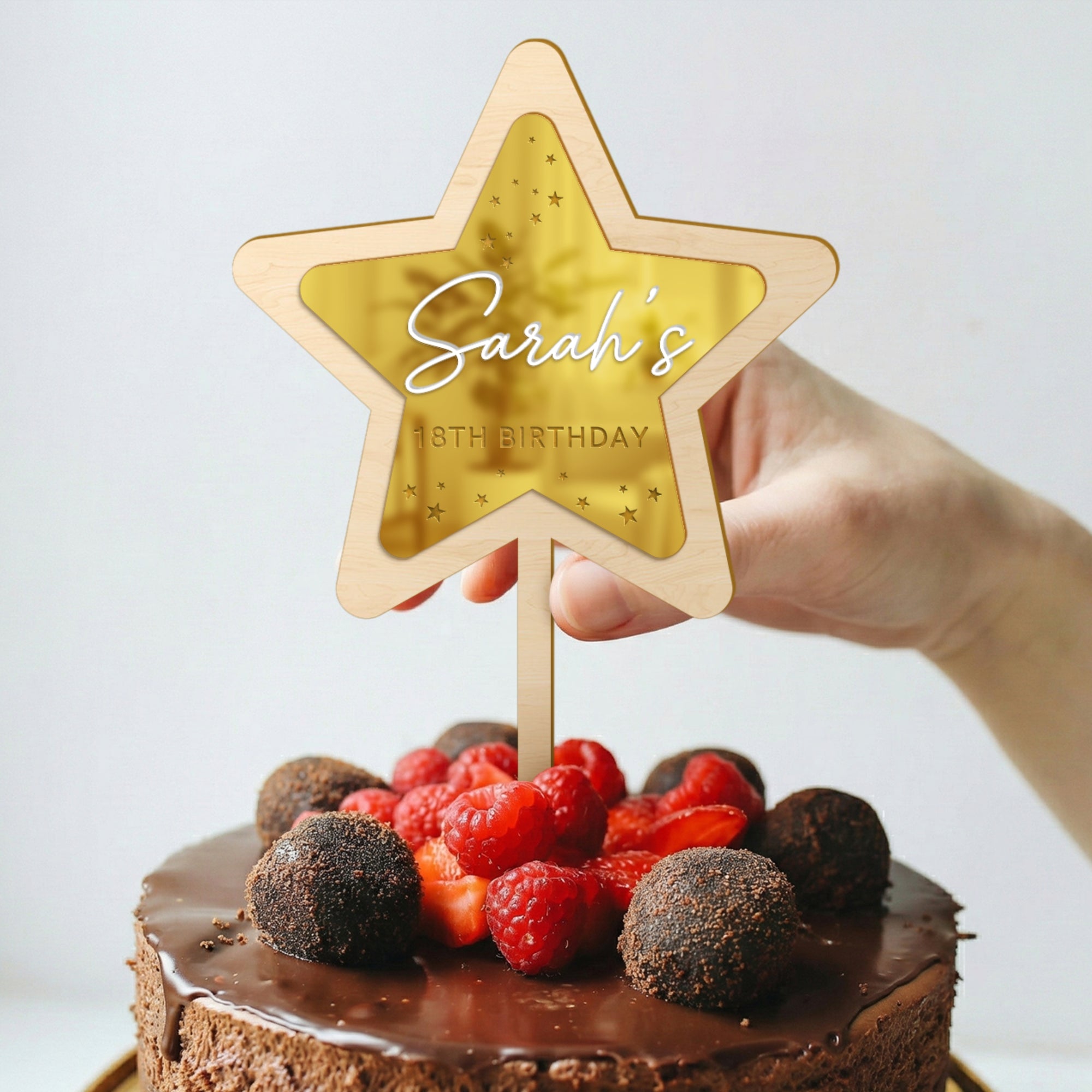 Personalised Triple Layered Mirror Acrylic Star Birthday Cake Topper, Custom Made Laser Cut Name Wedding Event Graduation Party Decor Supply