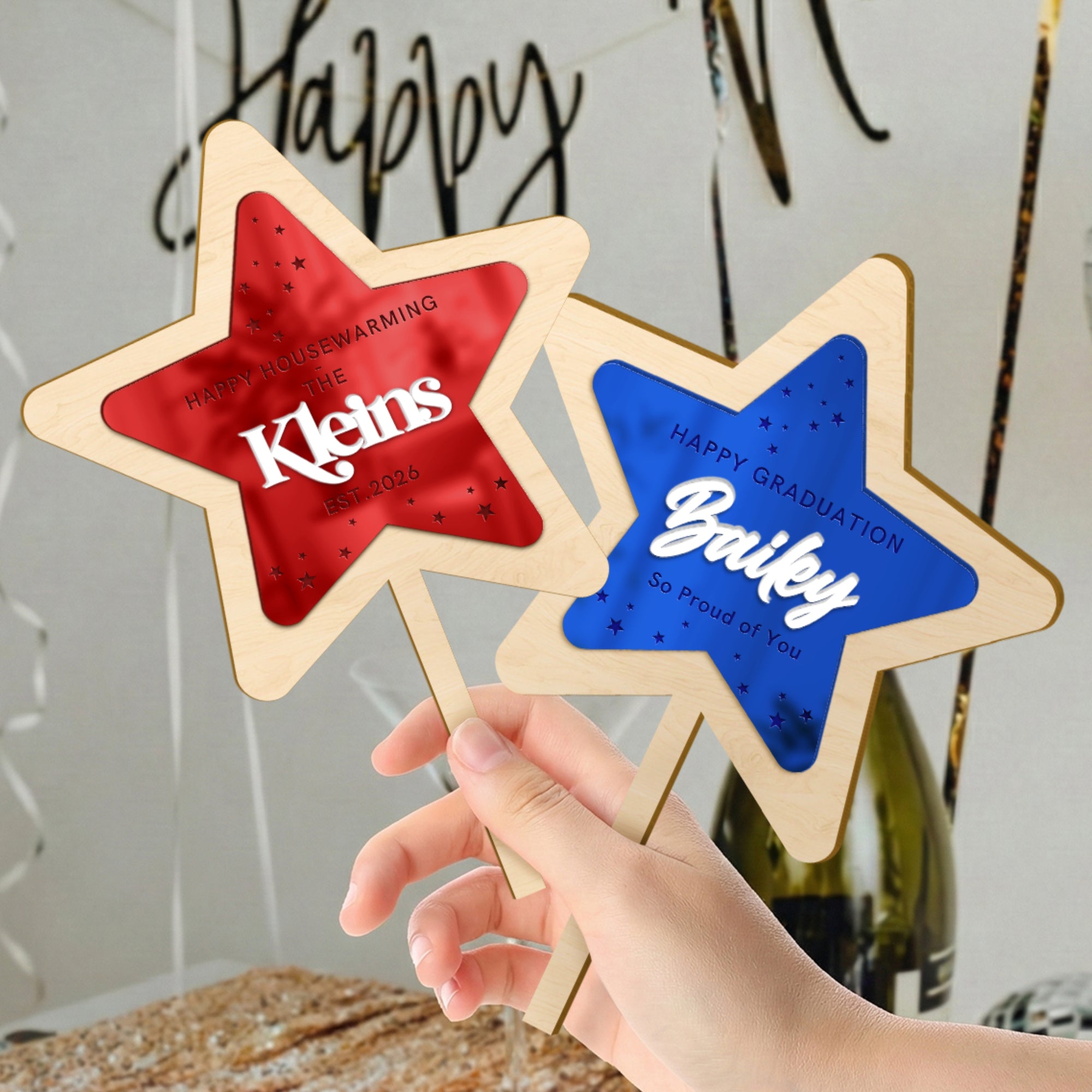 Personalised Triple Layered Mirror Acrylic Star Birthday Cake Topper, Custom Made Laser Cut Name Wedding Event Graduation Party Decor Supply